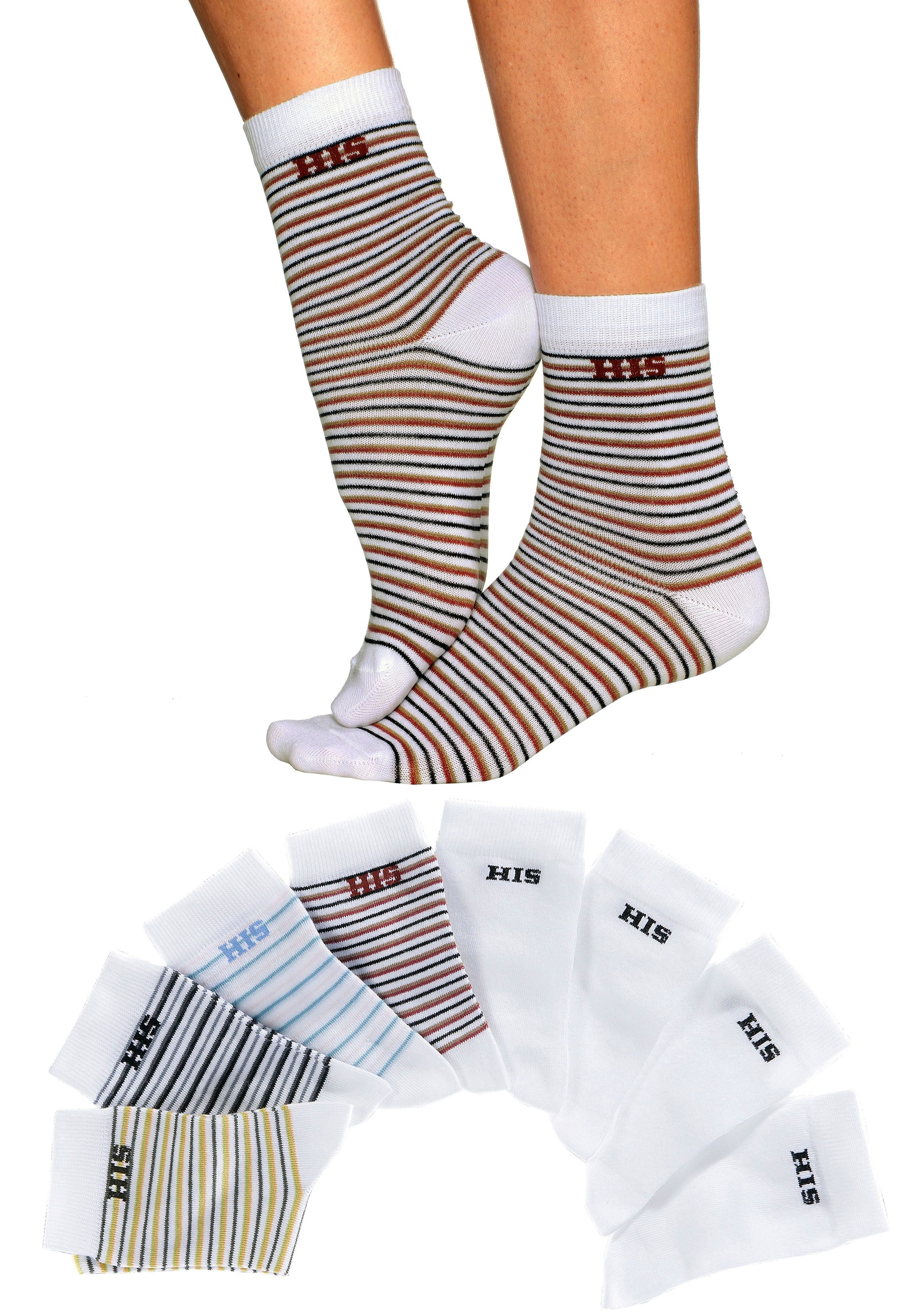H.I.S Socken Packung, 8 Stk. tlg. geringelt und unifarben