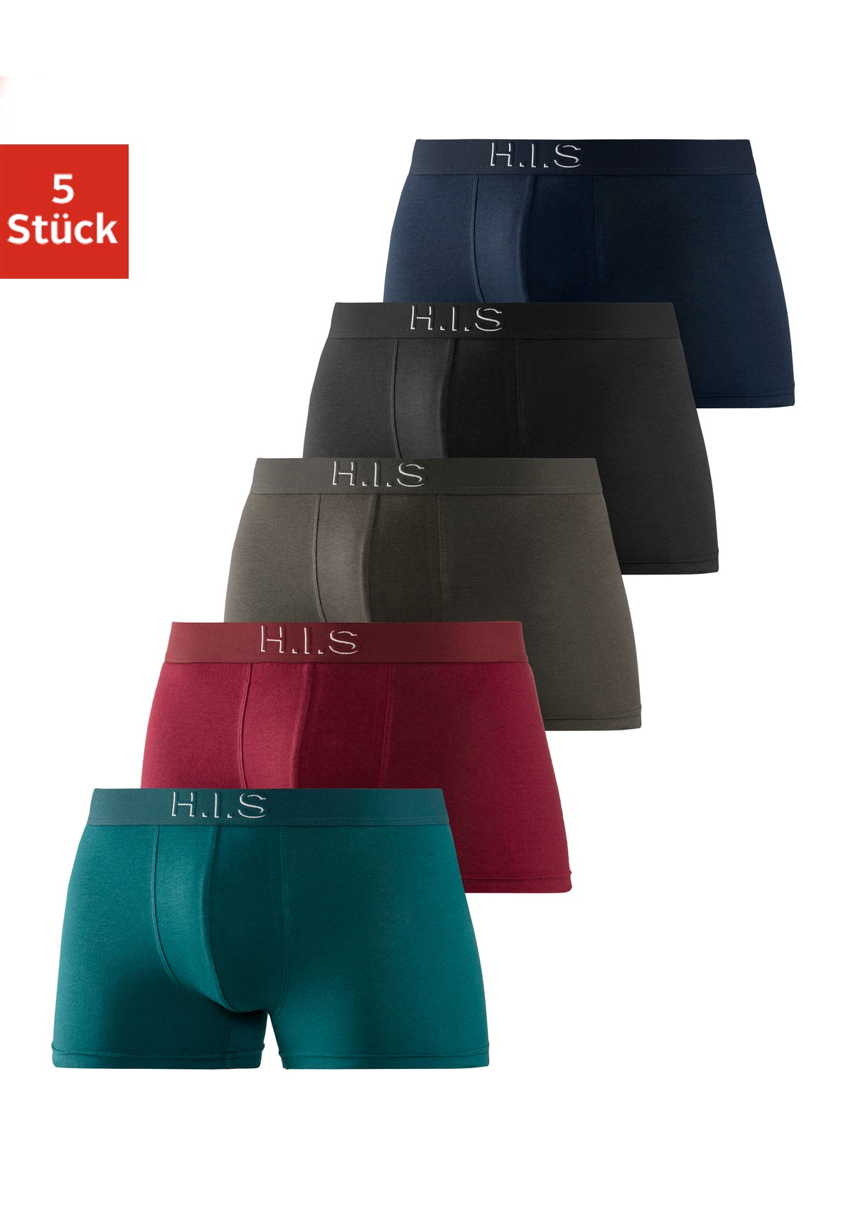 H.I.S Boxer »Boxershorts für Herren«, (Packung, 5 St.), Logo Webbund mit 3D Effekt
