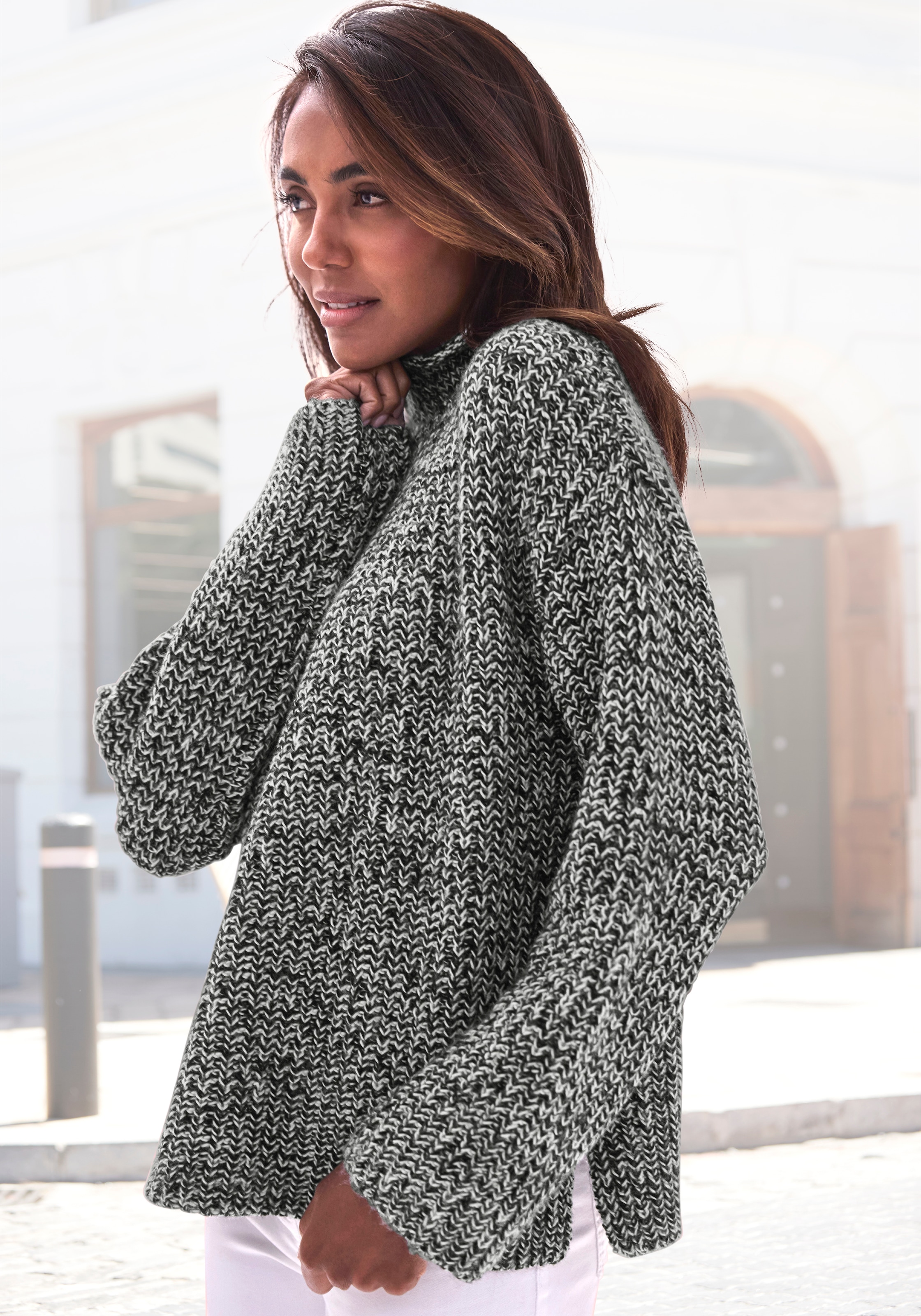 Buffalo Stehkragenpullover »in Melange-Optik« lockere Passform, warmer Strick, kuscheliger Strickpullover, Oversize