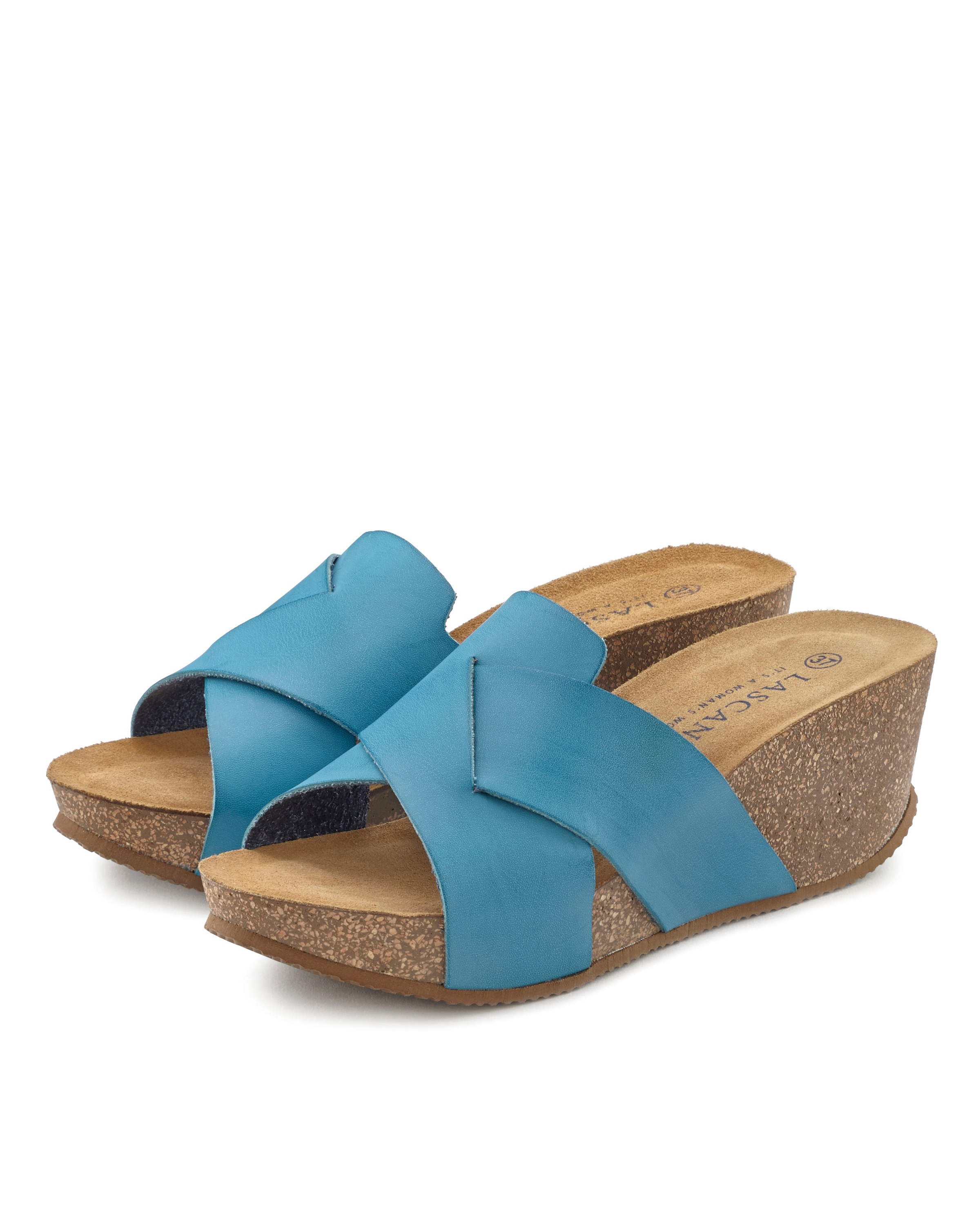 LASCANA Pantolette, Mule, Sandale, offener Schuh mit Korkfußbett und Keilabsatz