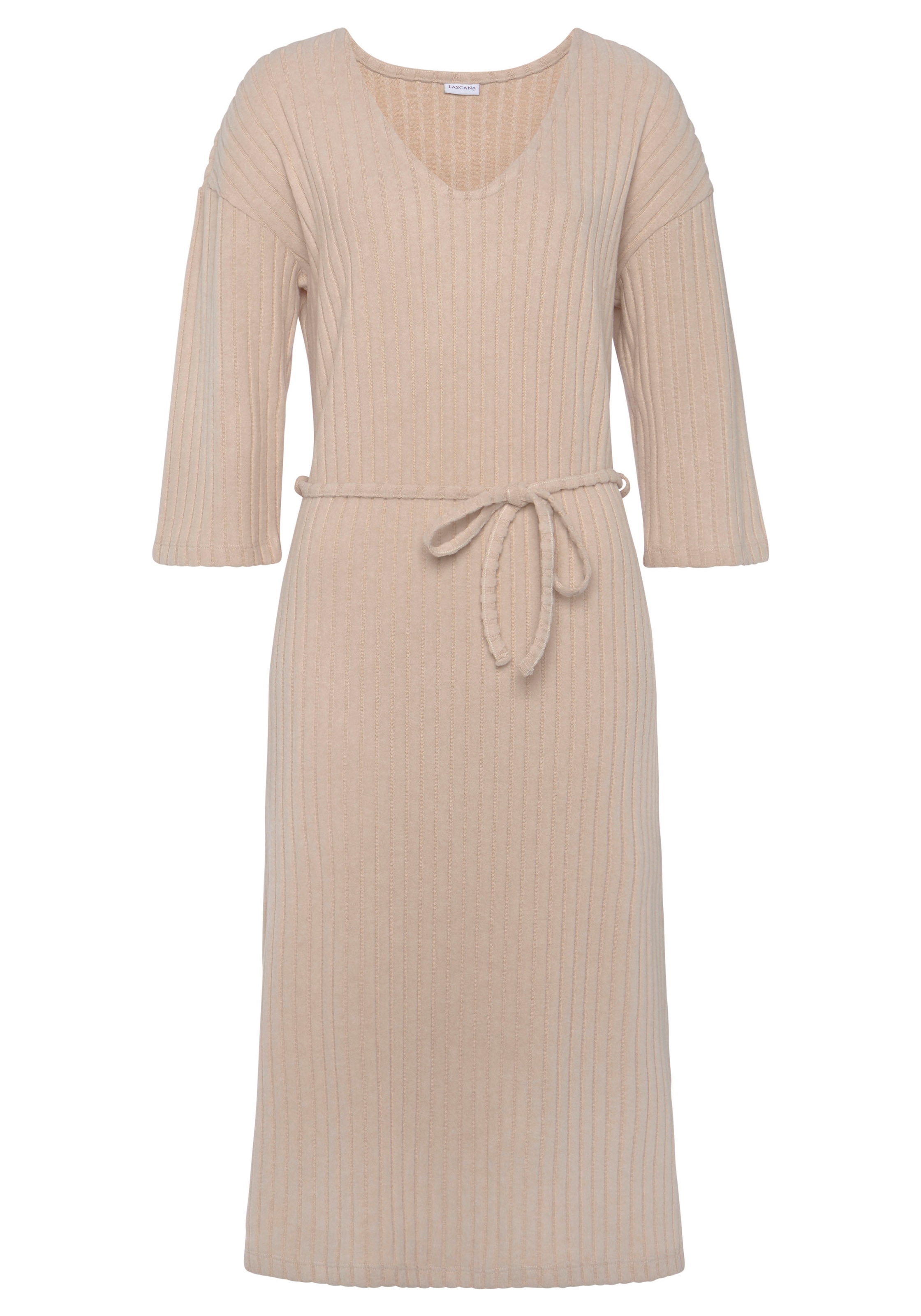 LASCANA Strickkleid, Lounge-/ Rippkleid mit weiten Ärmeln und Taillenband, Loungewear