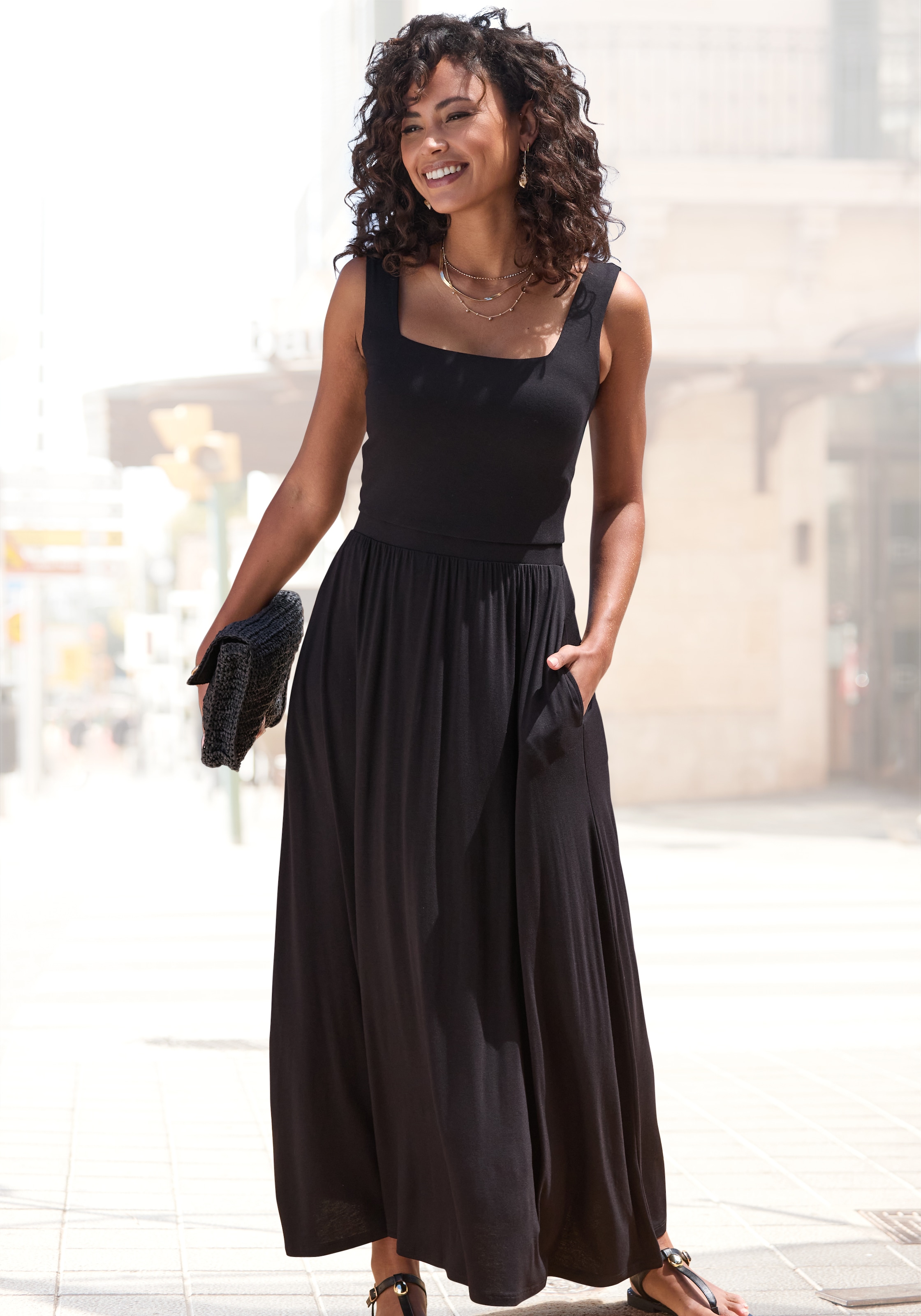 Vivance Midikleid »mit Taschen aus weicher Viskose-Stretch-Qualität« Seitennahttaschen luftiges Jerseykleid, Basickleid, elegantes Sommerkleid, Trägerkleid