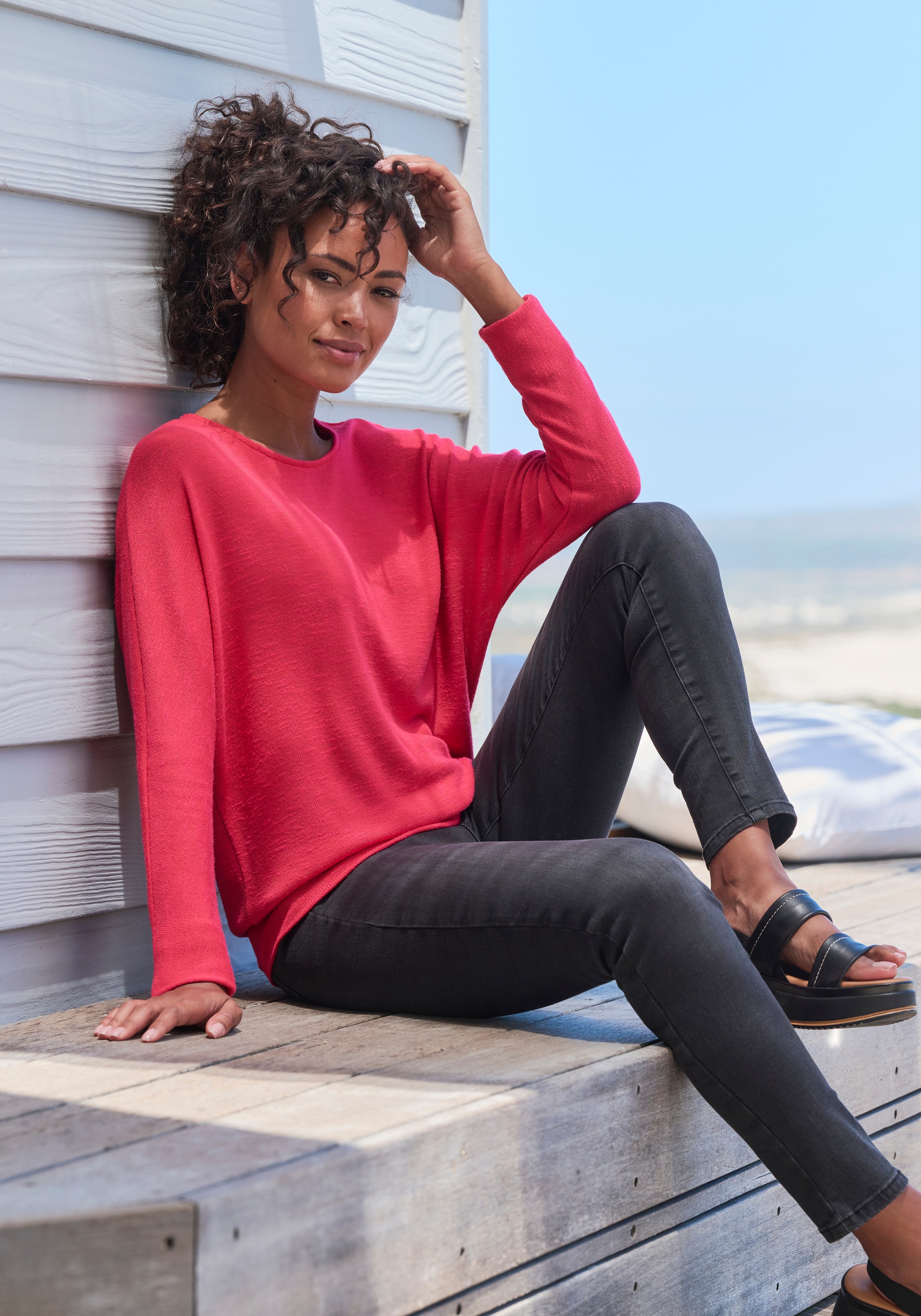 Vivance Langarmshirt »mit breitem Bund« aus strukturiertem, luftigem Feinstrick mit Viskose