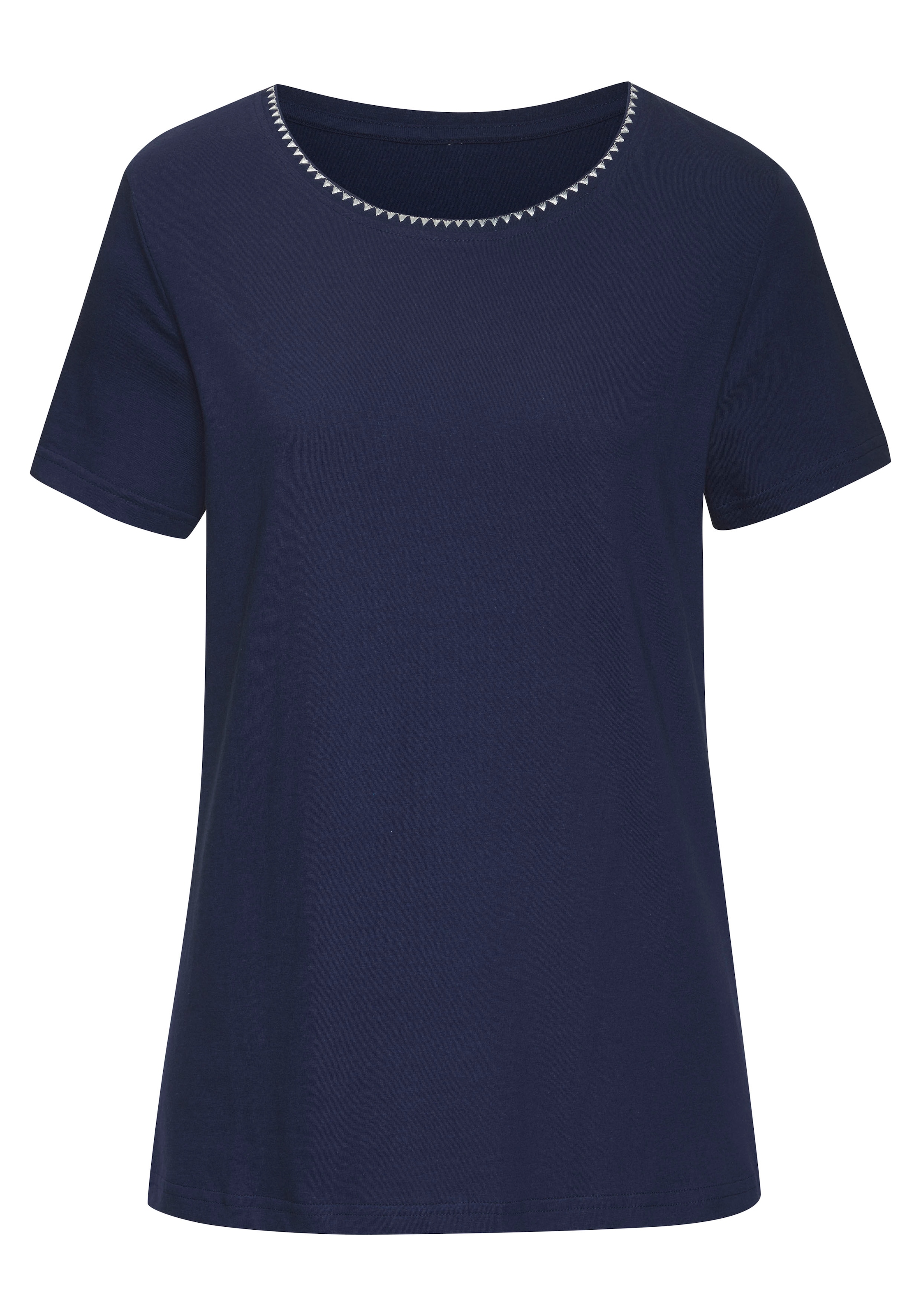 Vivance T-Shirt »mit modischer Kontraststickerei«, (Packung, 2er-Pack), aus weicher Baumwoll-Qualität