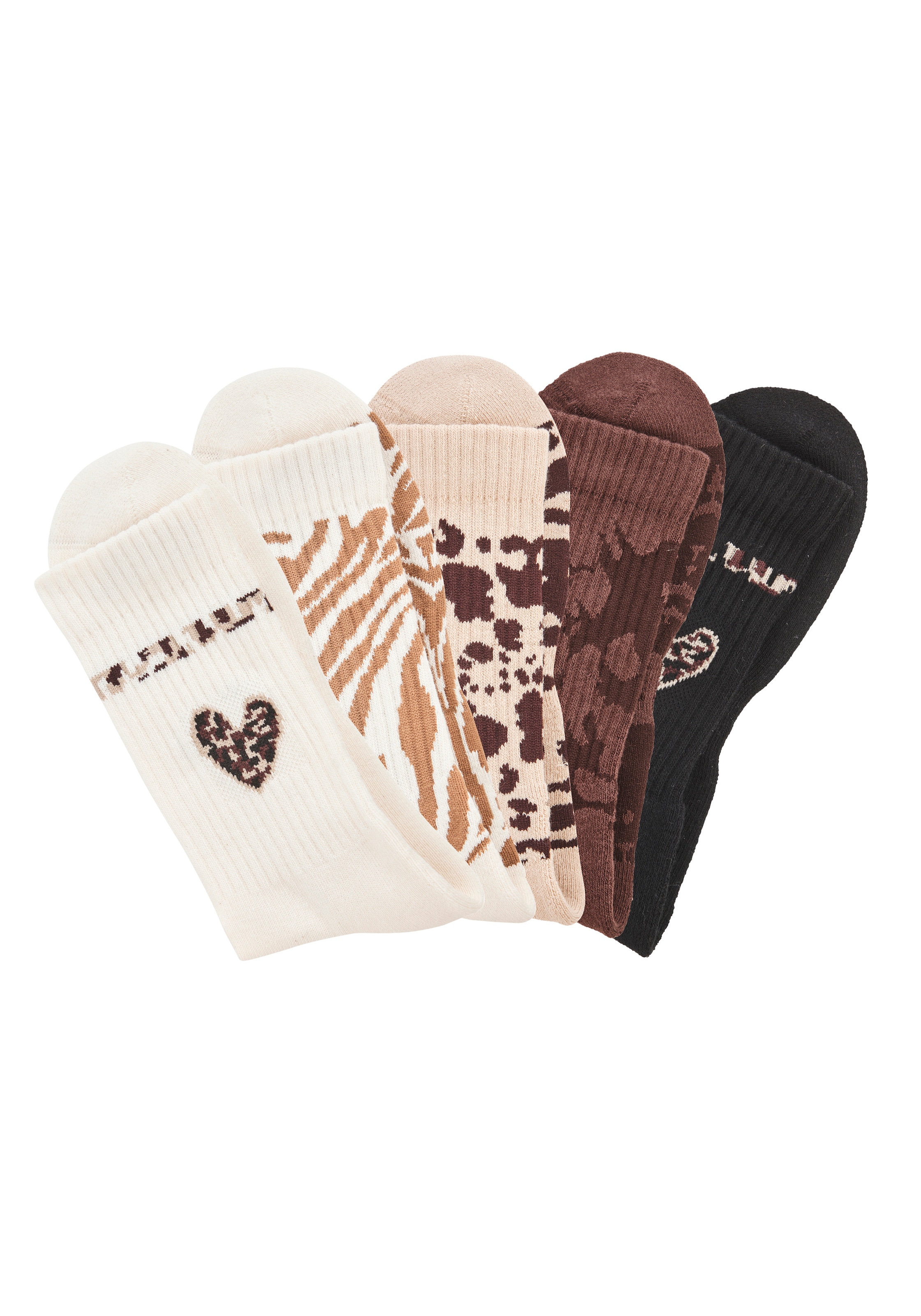 Buffalo Tennissocken »Damen Fußfrottee Sportsocken; modisch« Packung, 5 Paar tlg. in unterschiedlichen Animal Muster Designs