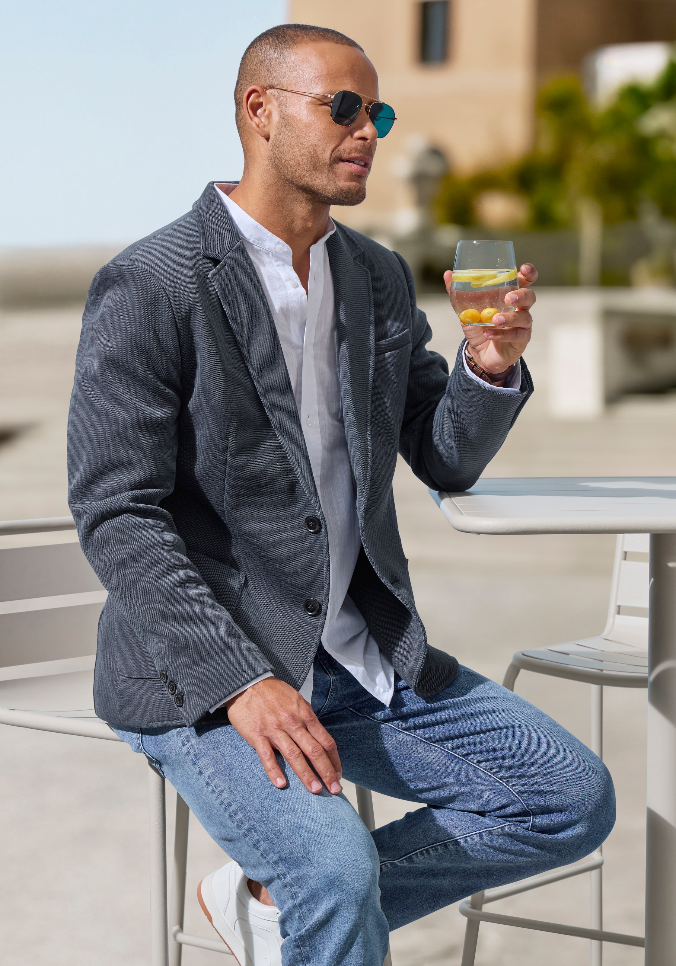 John Devin Sakko »aus elastischer Jersey Pikee-Qualität« lässiges Stretchsakko mit dezentem Muster