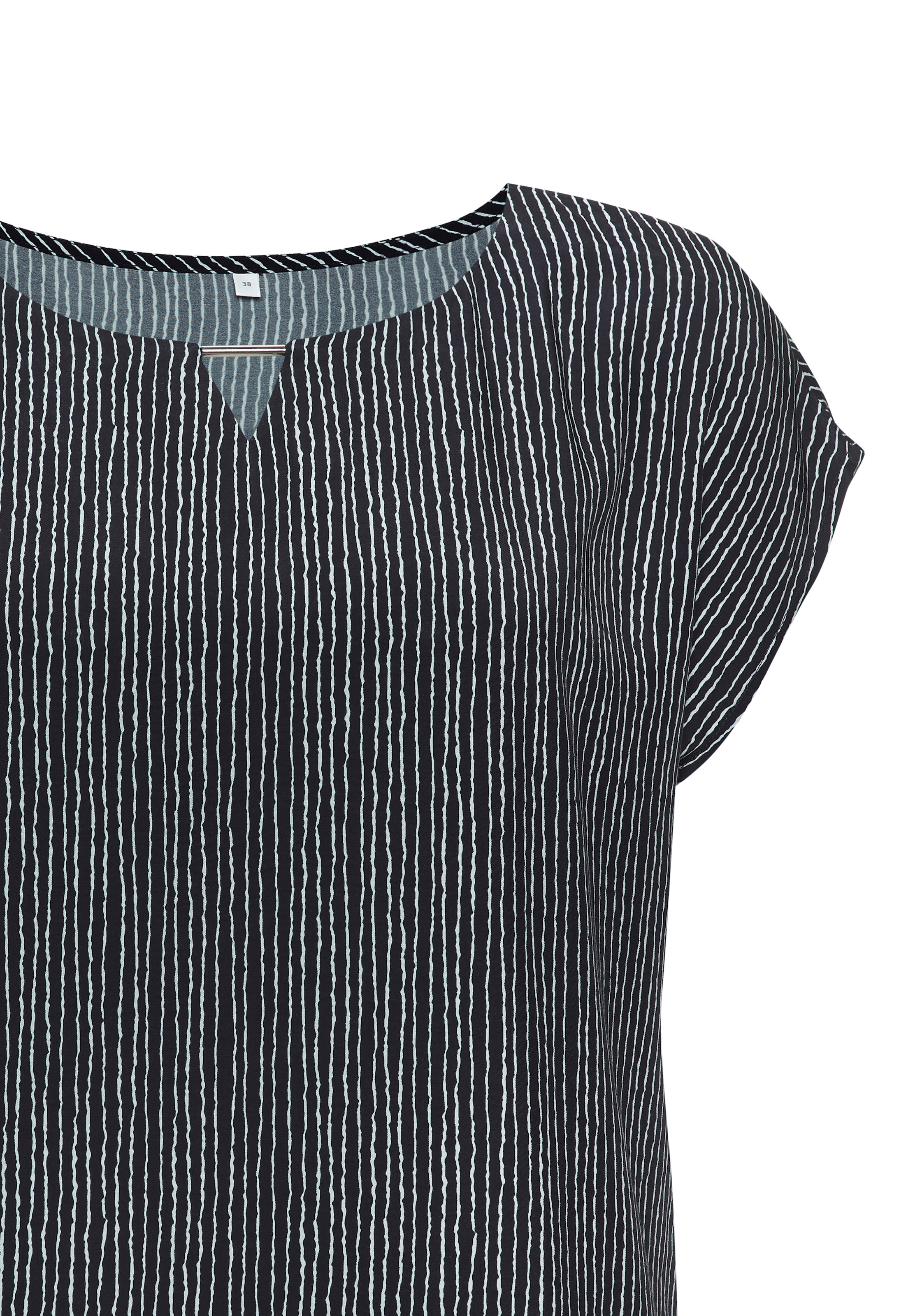 Vivance Kurzarmbluse mit Zierdetail am Ausschnitt, Druckbluse