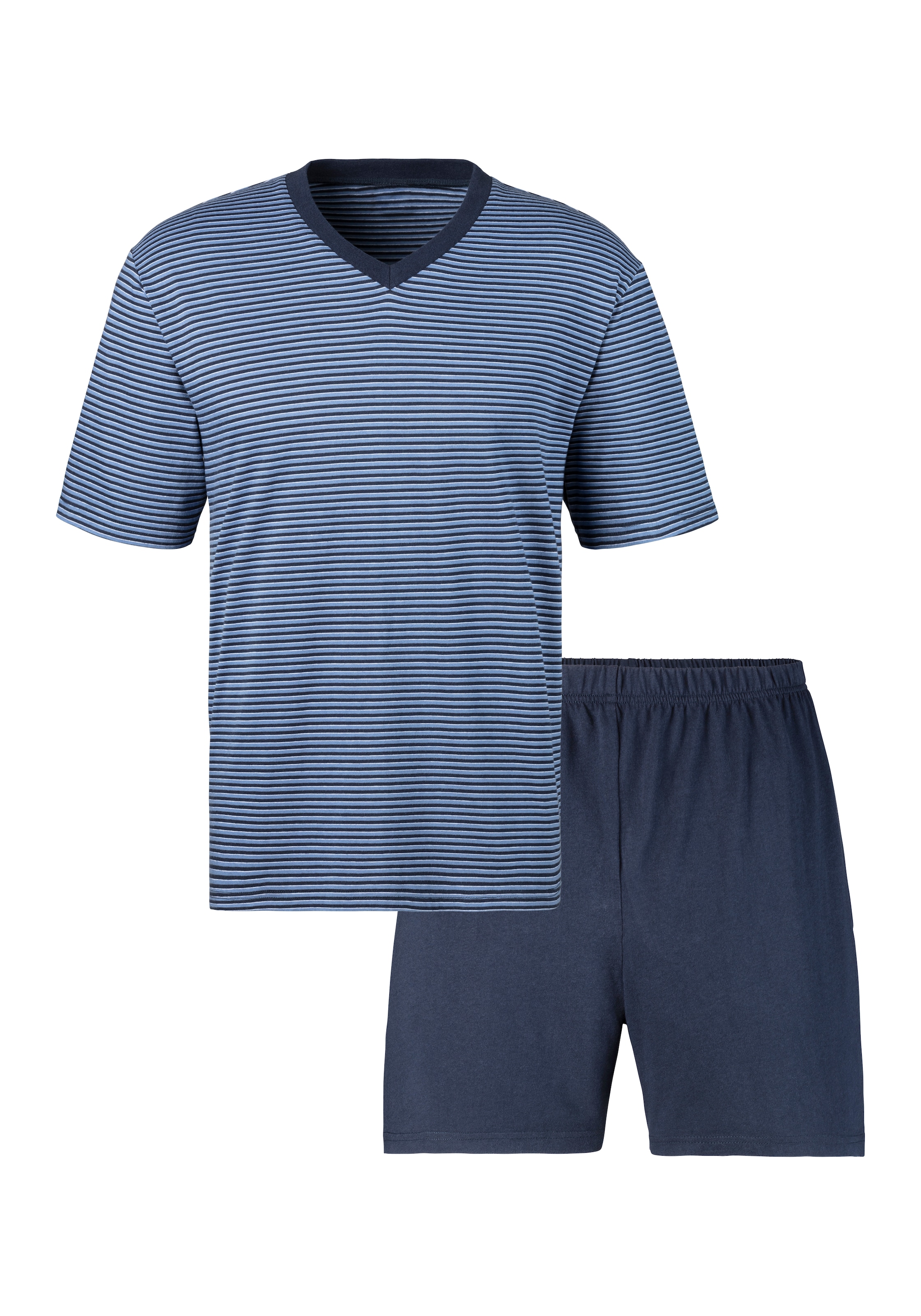 le jogger® Pyjama, (Packung, 4 tlg., 2 Stück), Schlafanzug mit garngefärbtem Streifen