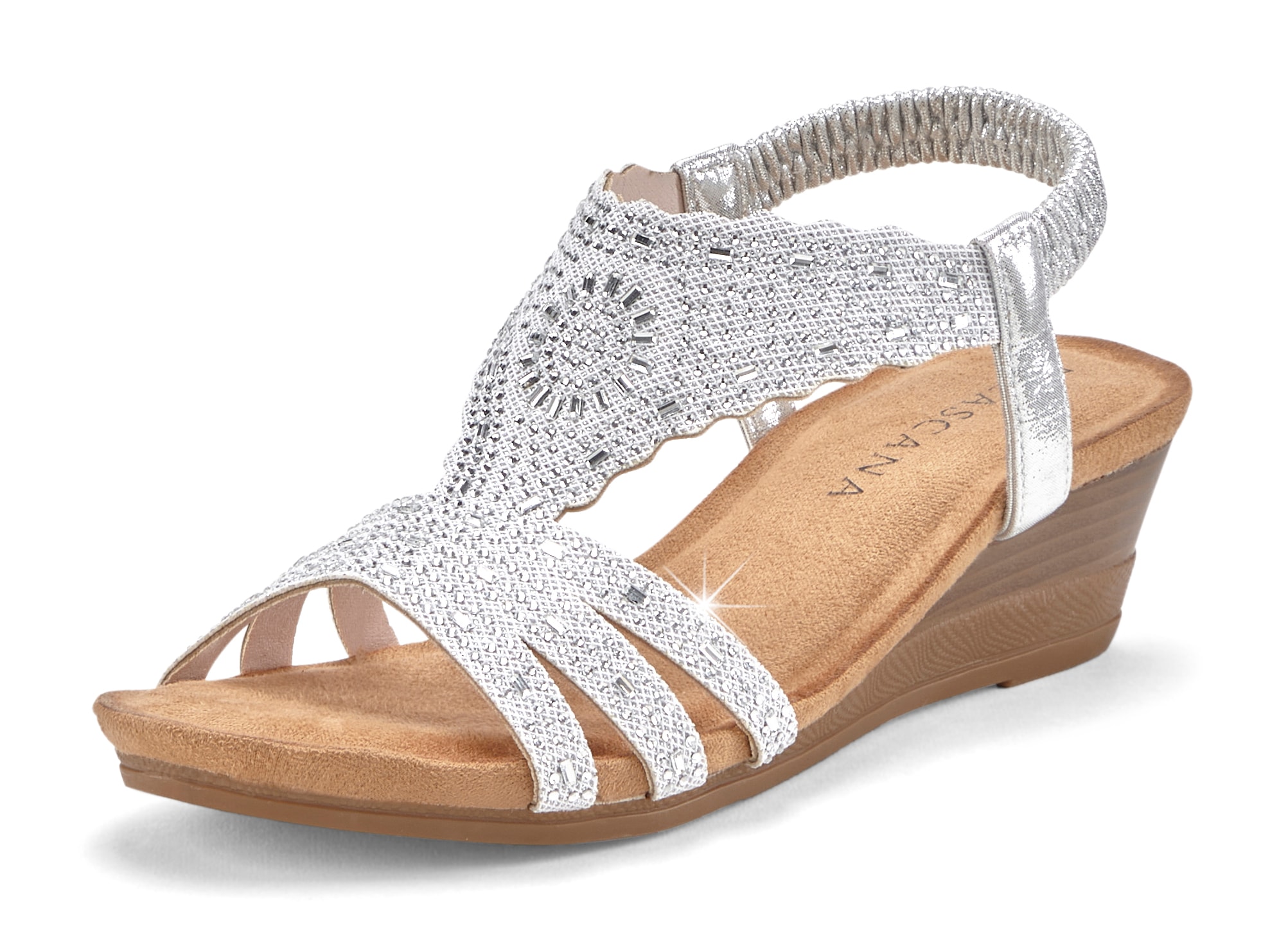 LASCANA Sandalette »Sommerschuh«, Sandale, Sommerschuh mit Glitzerdetails und elastischem Riemchen