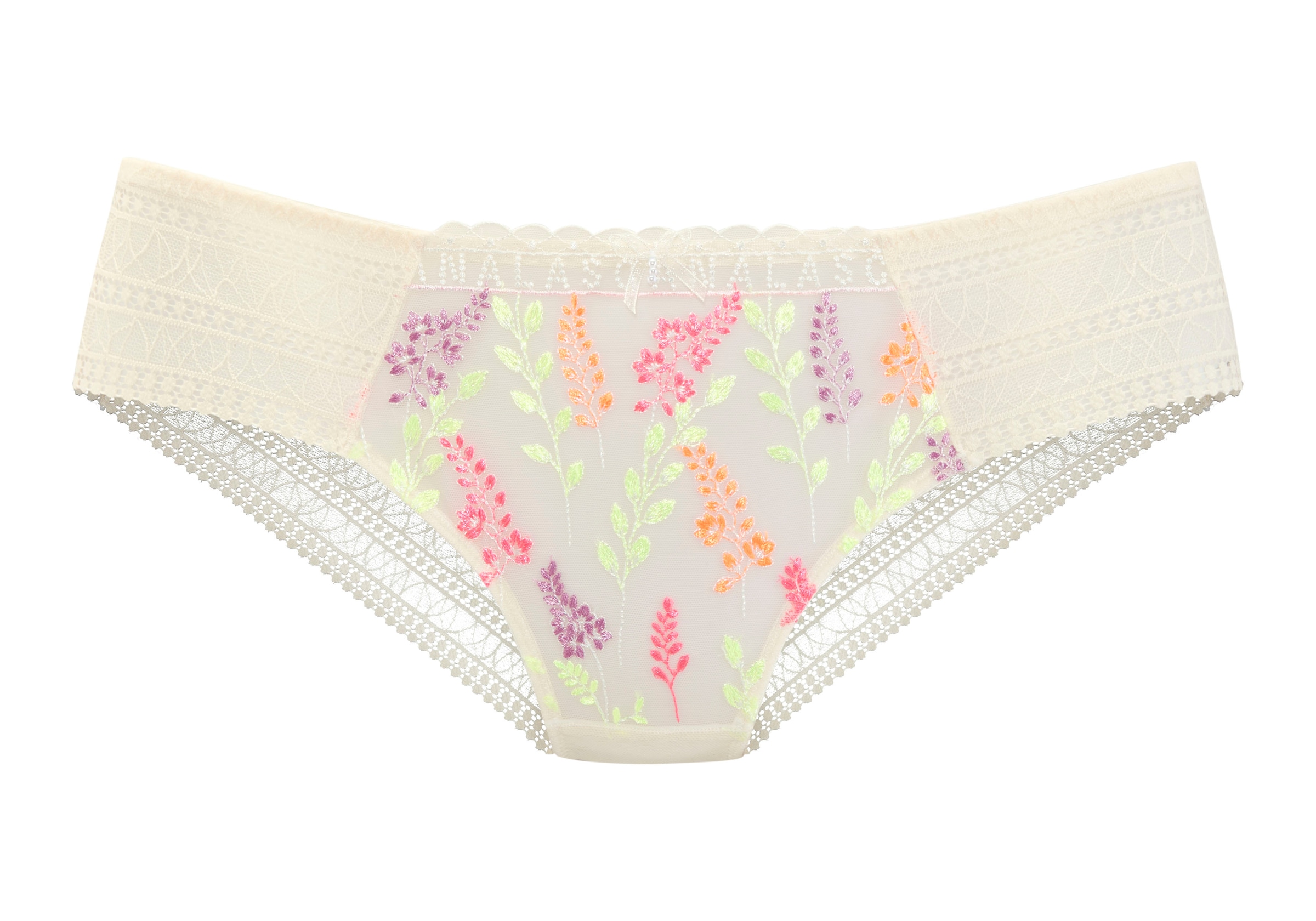 LASCANA Panty, mit glänzender Blumenstickerei, transparente Unterwäsche