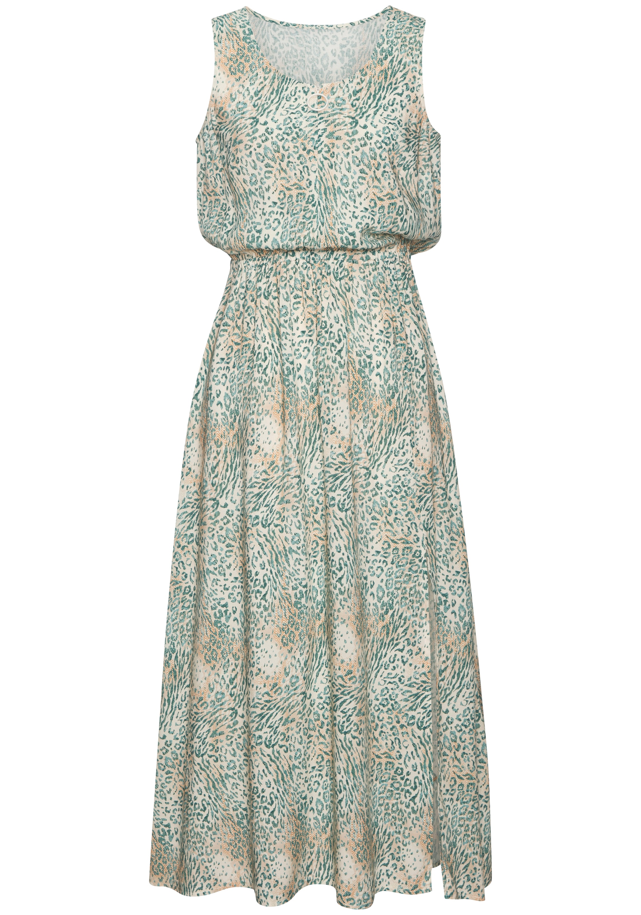 LASCANA Midikleid mit Reißverschluss am Ausschnitt, Animal Print