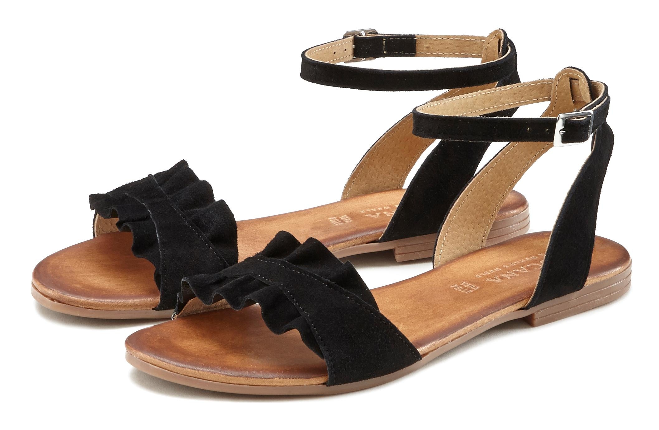 LASCANA Sandale »Sommerschuh«, Sandalette, Sommerschuh aus hochwertigem Leder mit kleinen Rüschen