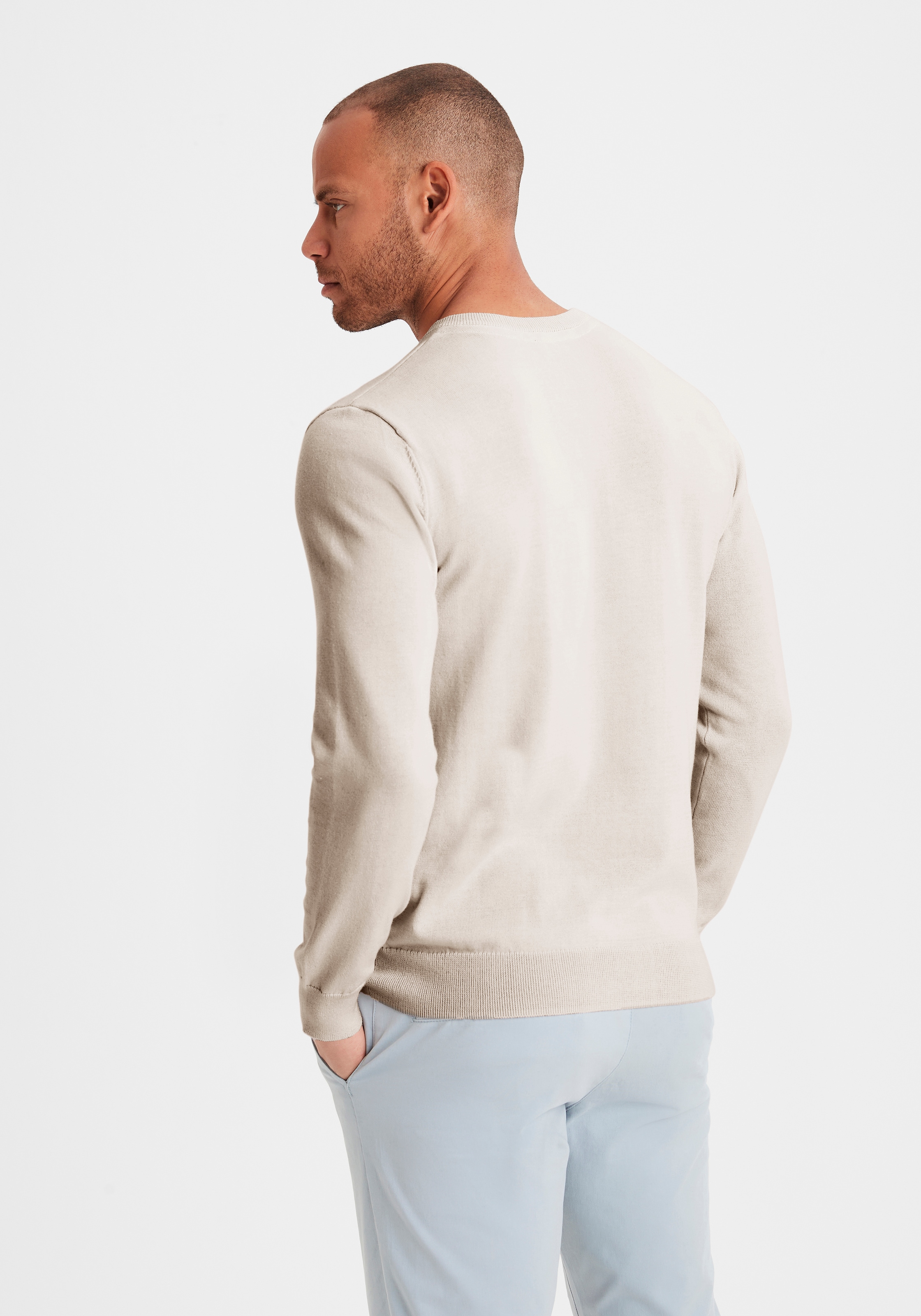 H.I.S Strickpullover mit V-Ausschnitt, Pullover aus Feinstrick, Baumwollmischung