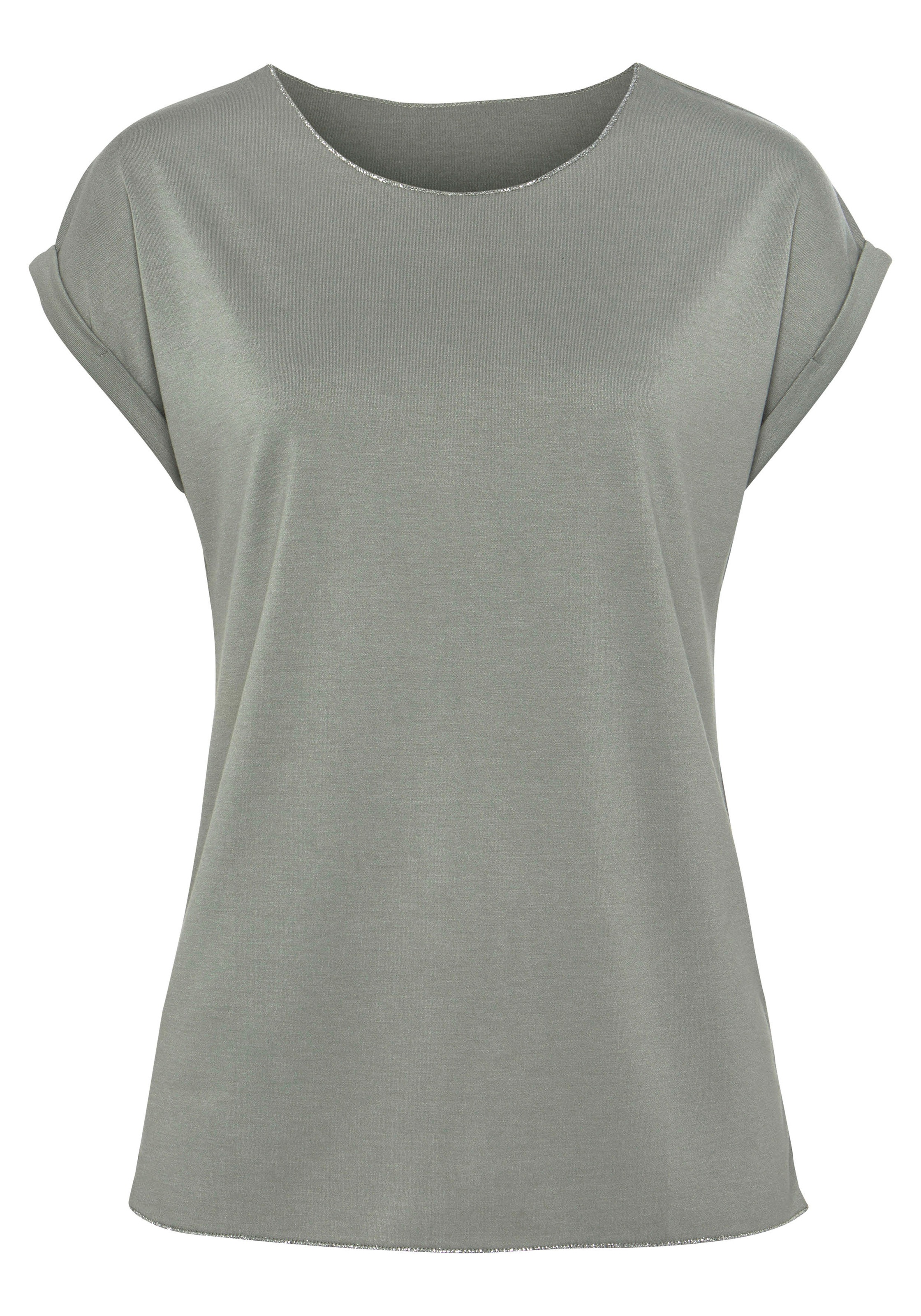 LASCANA Rundhalsshirt »mit eleganten Glitzerabschlüssen«, aus pflegeleichter Qualität