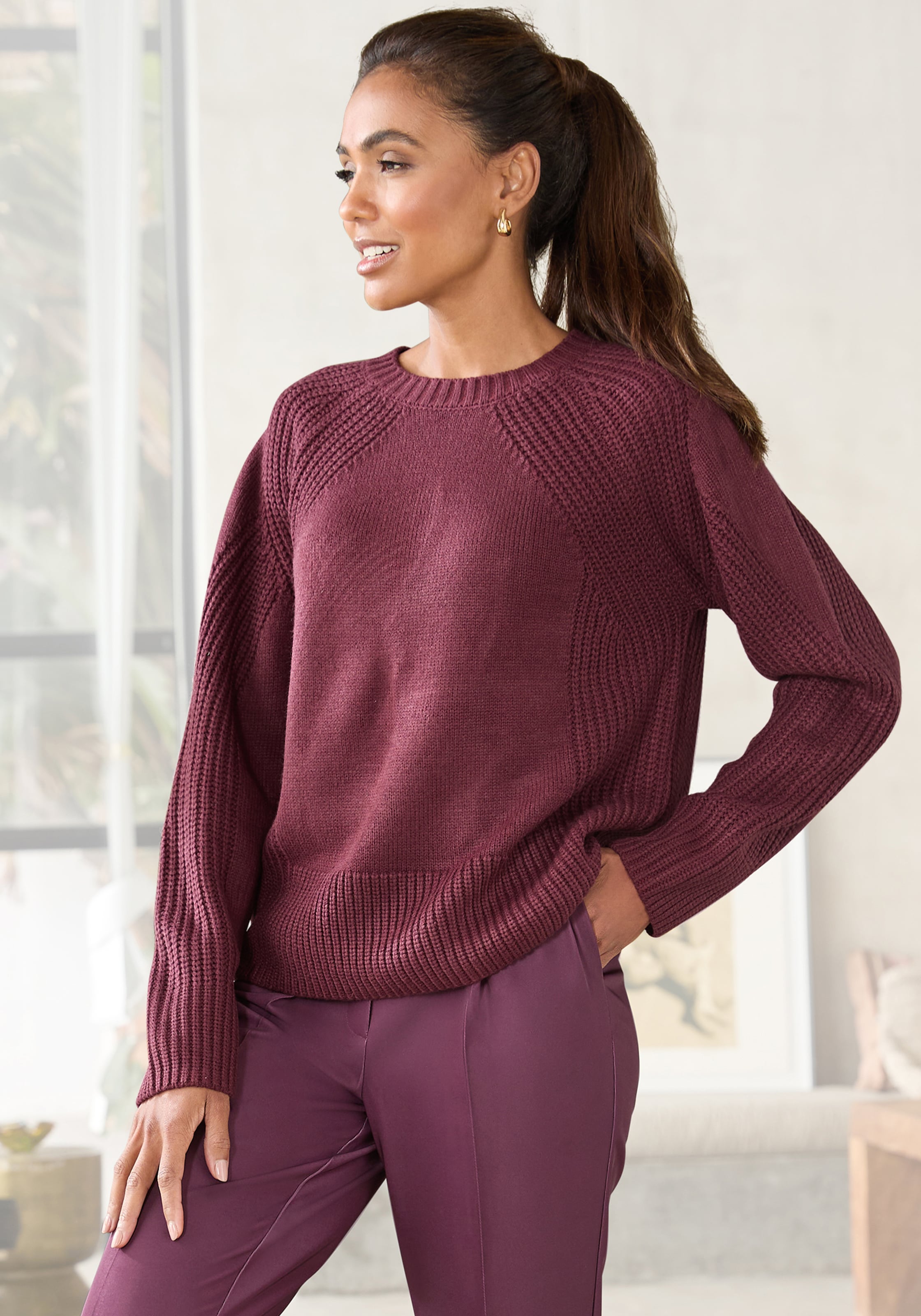 LASCANA Strickpullover mit Grobstrick-Details, Damen Pullover mit Rundhals