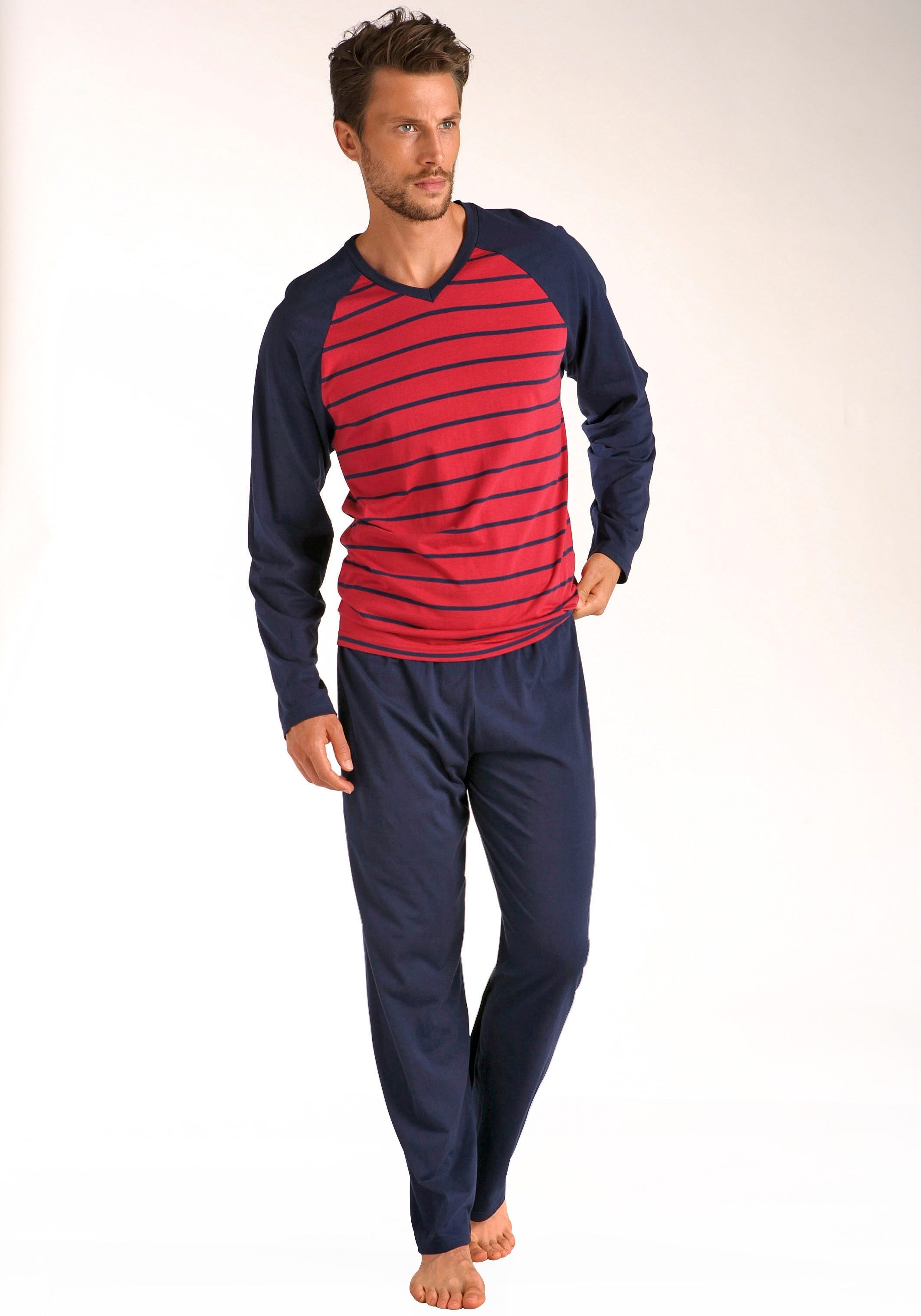 le jogger® Pyjama, (Packung, 4 tlg., 2 Stück), in langer Form, mit Raglanärmeln