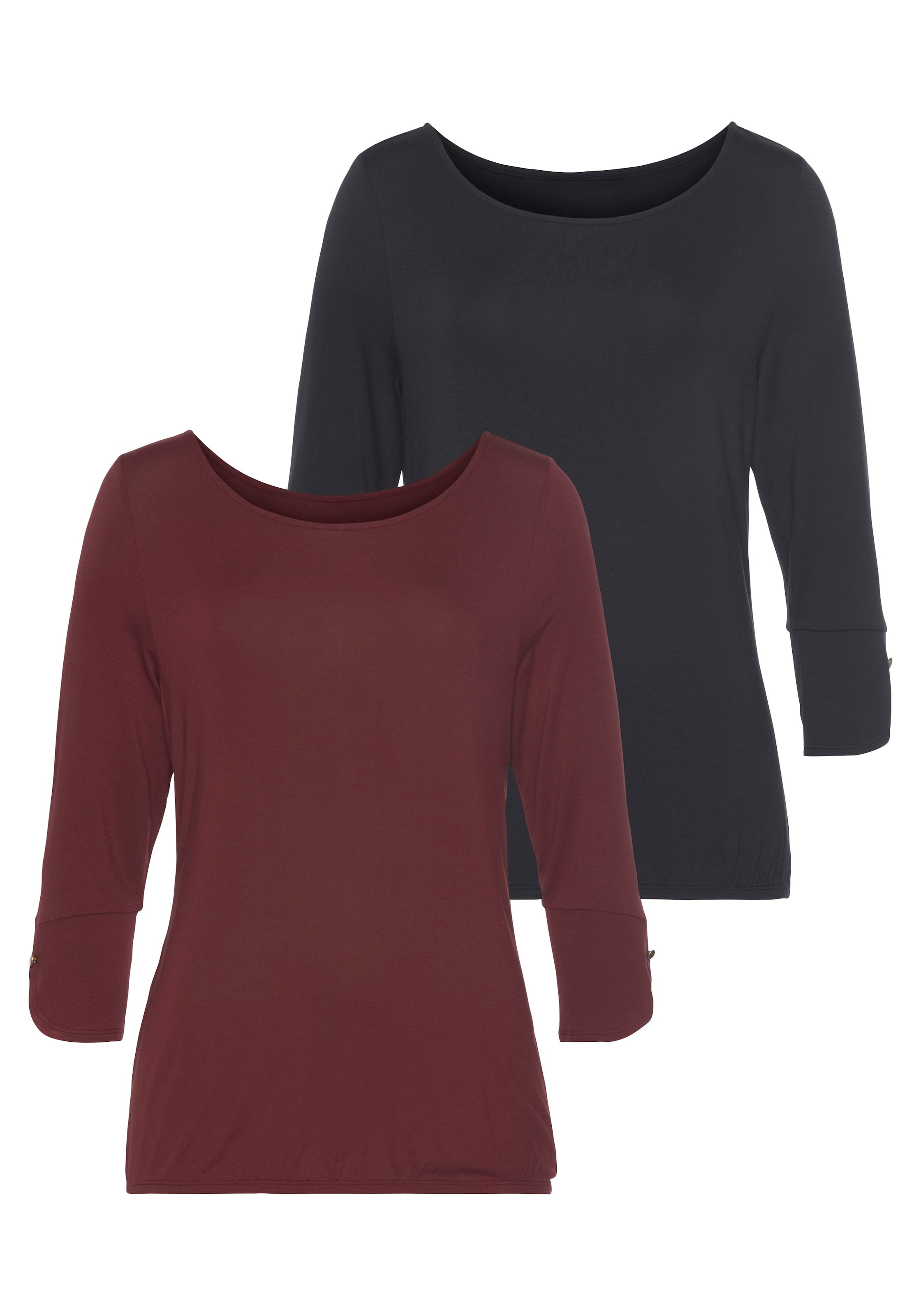 Vivance 3/4-Arm-Shirt »mit Manschetten und goldfarbenen Knöpfen«, (2er-Pack), aus weichem Viskose-Stretch