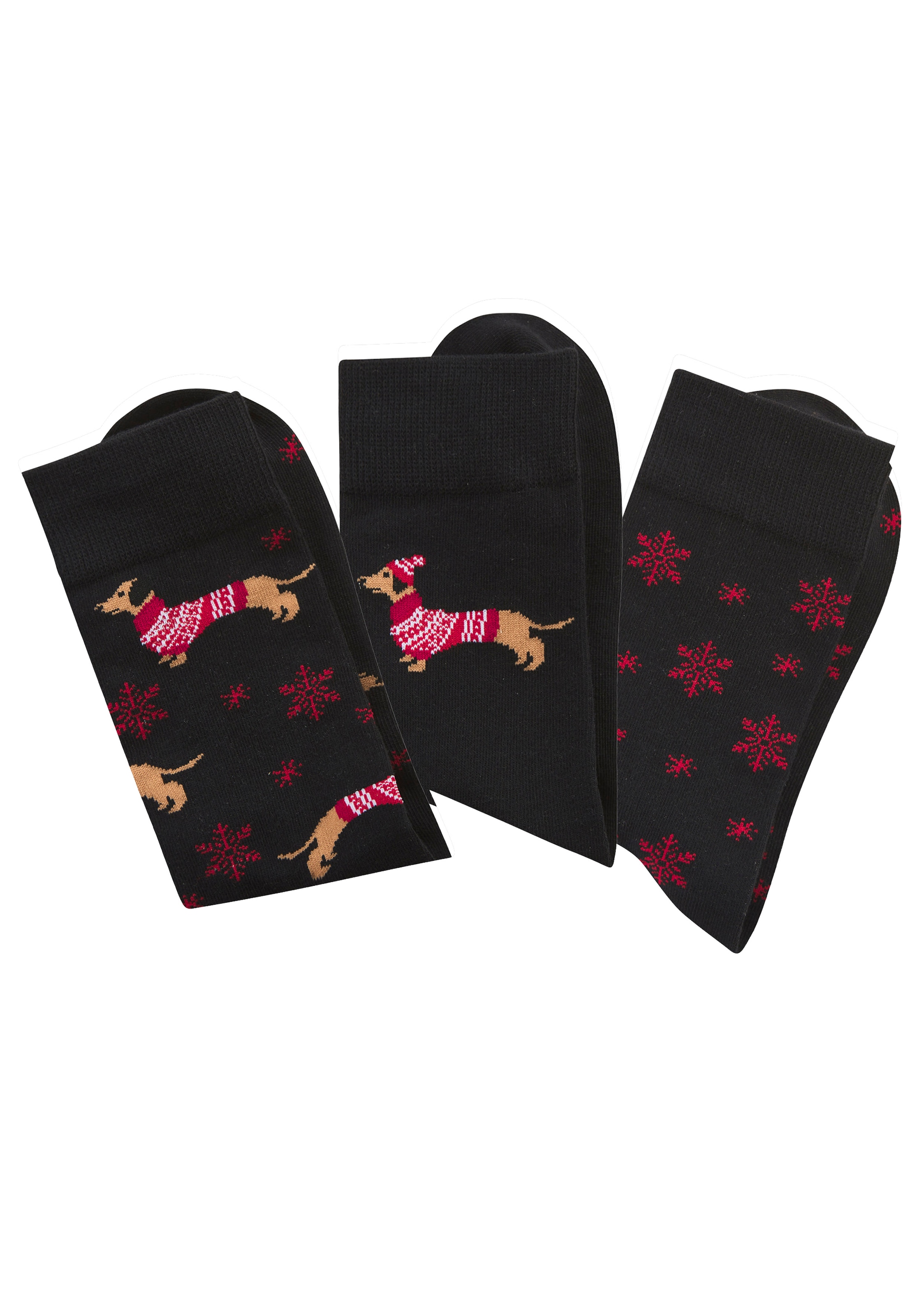 LASCANA Socken Packung, 3 Paar tlg. mit weihnachtlichem Dackelmotiv
