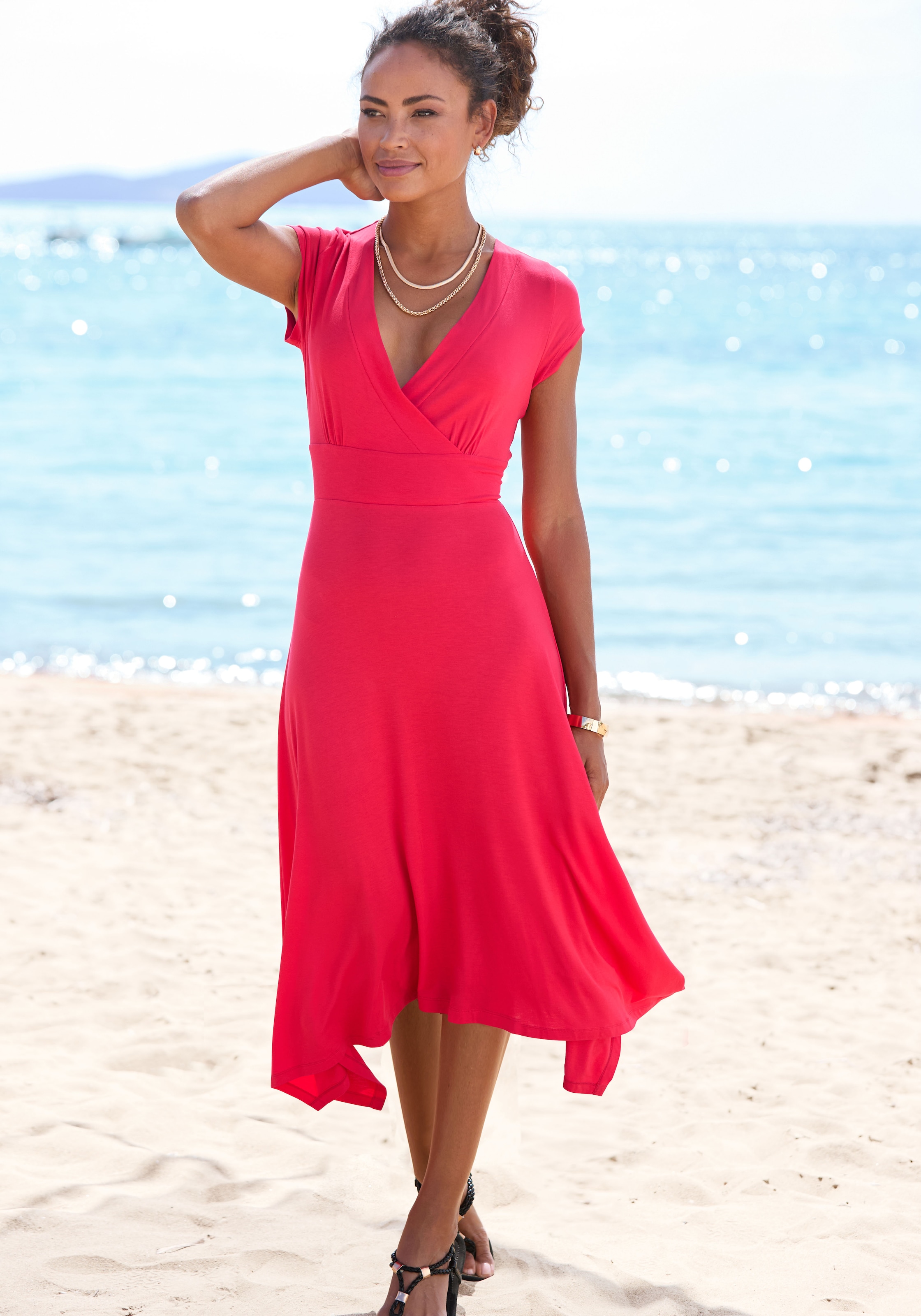 Beachtime Sommerkleid, mit Zipfelsaum und Schleife, Jerseykleid, asymmetrisches Rockteil