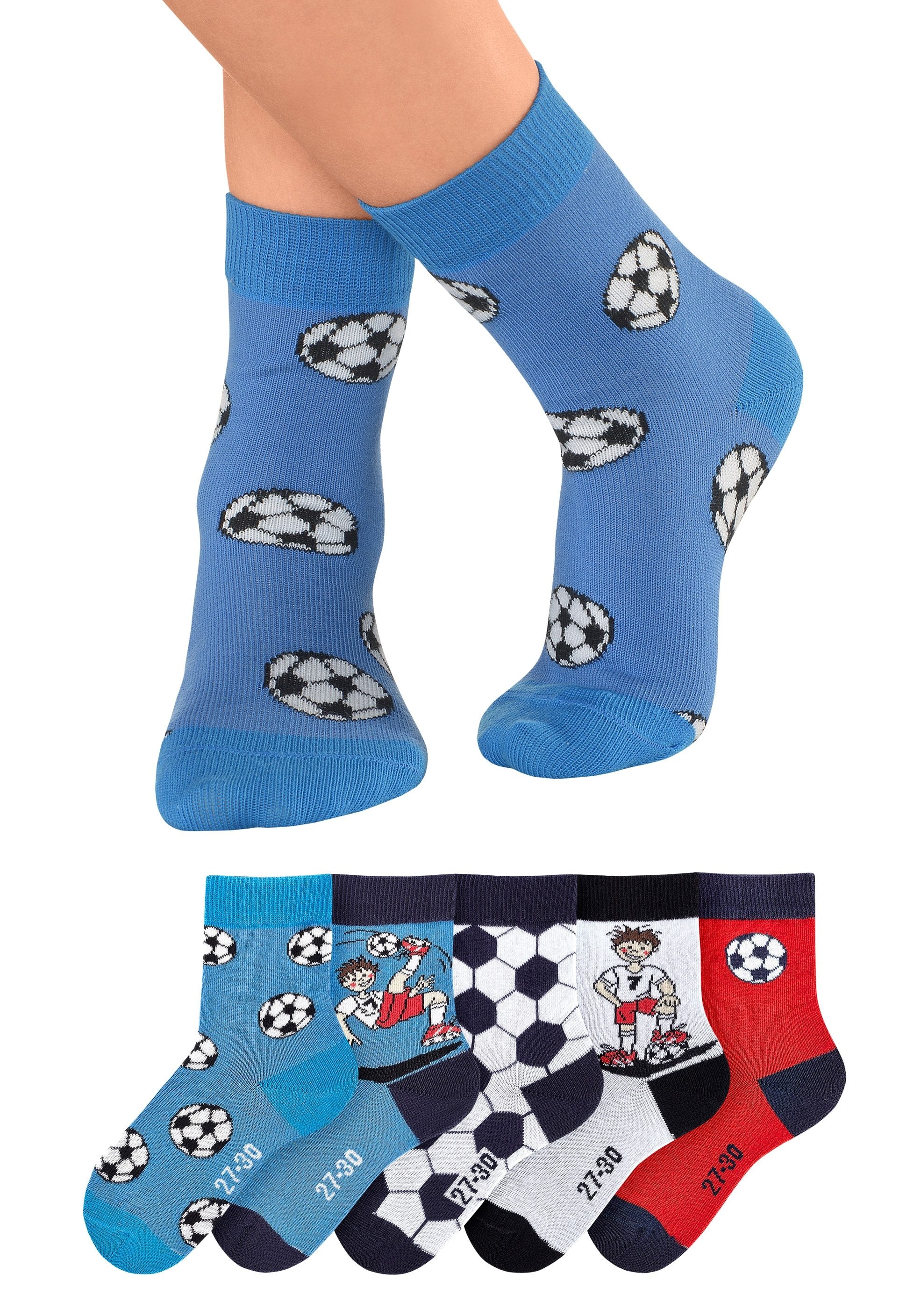 H.I.S Socken »"Fußballsocken, Kinder Fußballsocken, WM Socken"« Packung, 5 Stk. tlg. mit lustigen Fußballmotiven