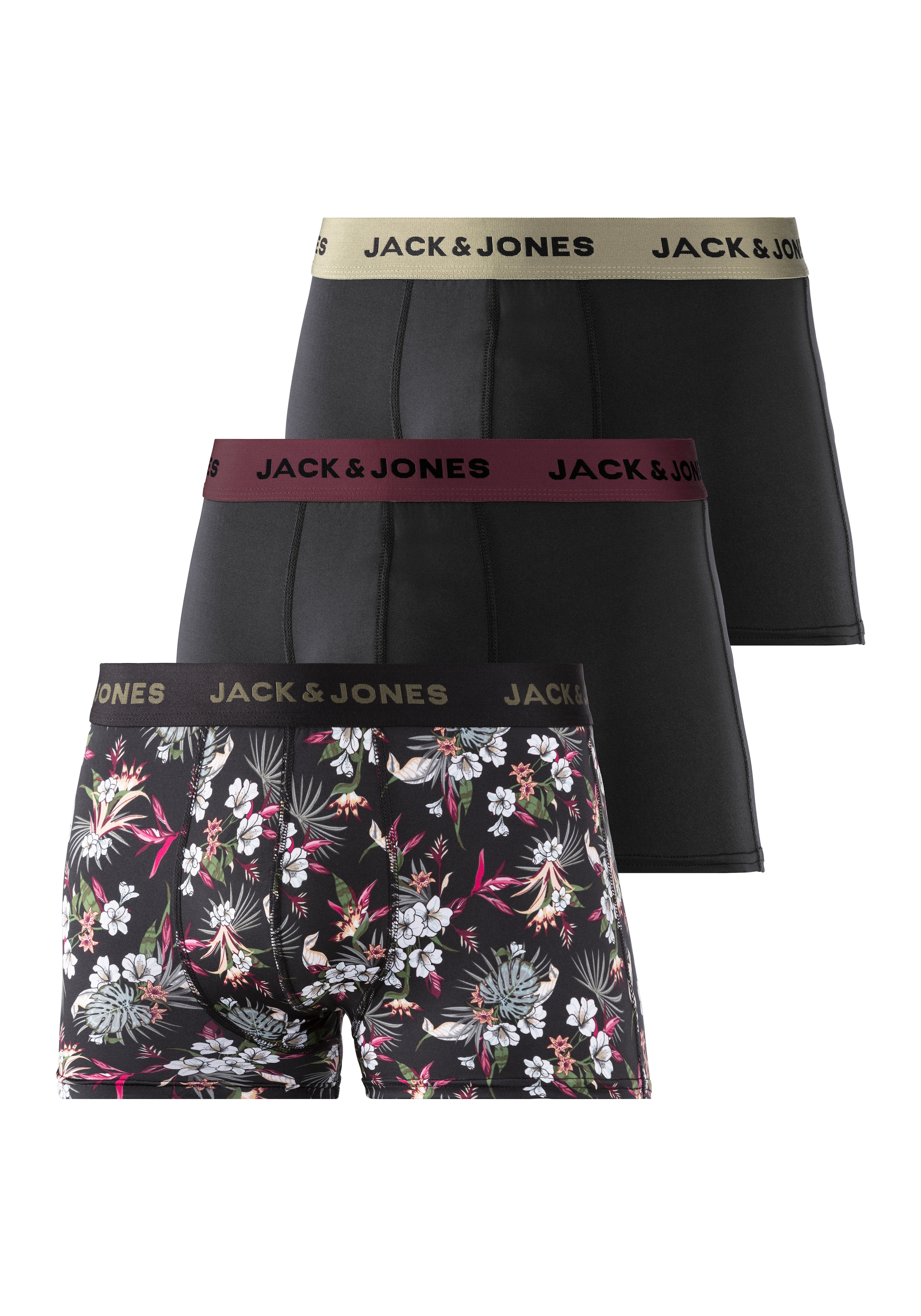 Jack & Jones Trunk »JACFLOWER aus Microfaserqualität und schnelltrocknendem Material« Packung, 3 Stk. unifarben mit Farbeinsatz, modisch, eng anliegend, Microfaser