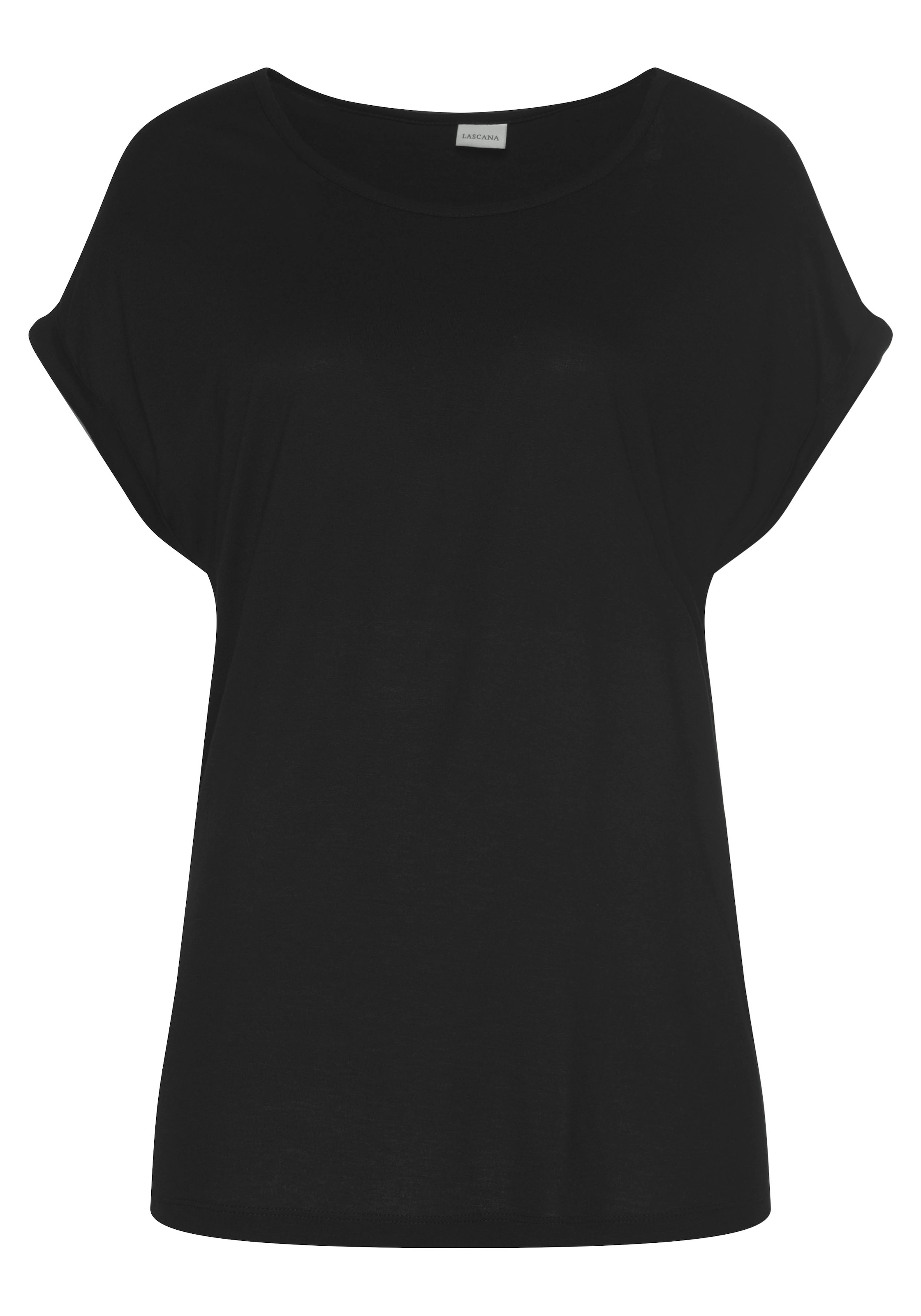 LASCANA Kurzarmshirt, mit Rundhalsausschnitt, Jerseyware, Ärmelaufschlag, Basic
