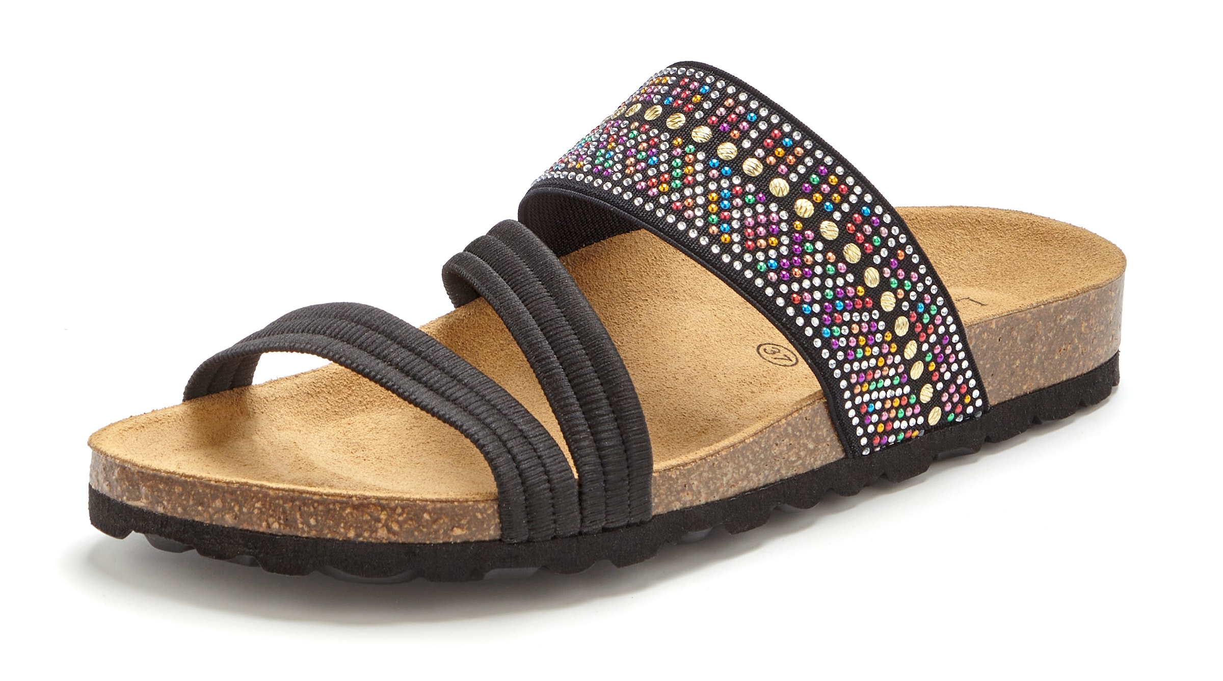 LASCANA Pantolette »Mule, Sandale, offener Schuh, Sommerschuh,«  mit Komfortkorkfußbett aus Leder und elastischen Riemen