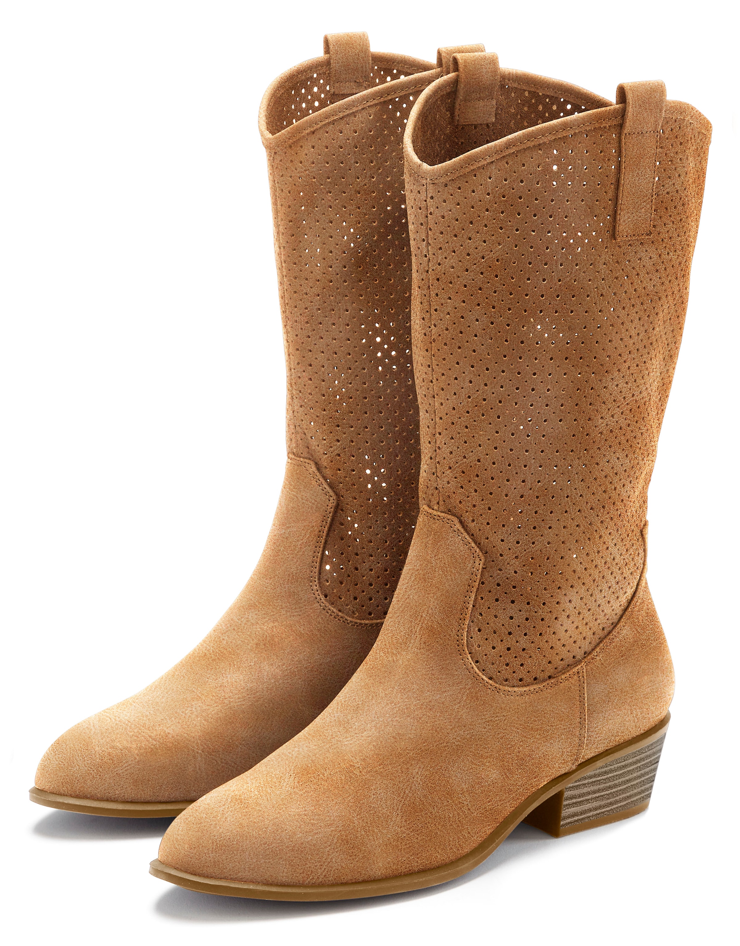 LASCANA Westernstiefel, Sommer Boots, Ankle Stiefelette, Schlupfstiefel, Cowboy-Look, Cut-Outs