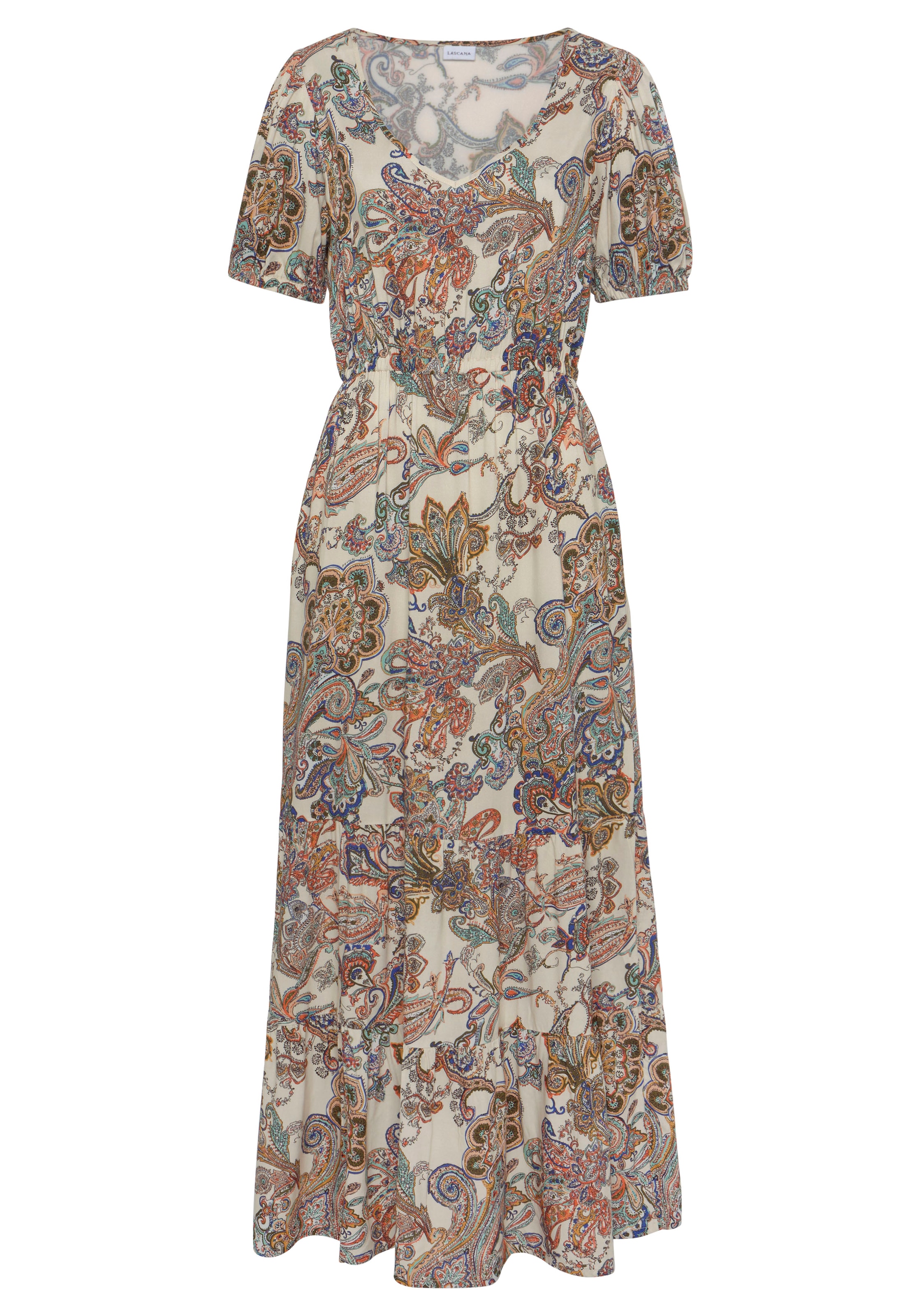 Vivance Maxikleid, aus gewebter Viskose, Paisleyprint, Druckkleid, Volants