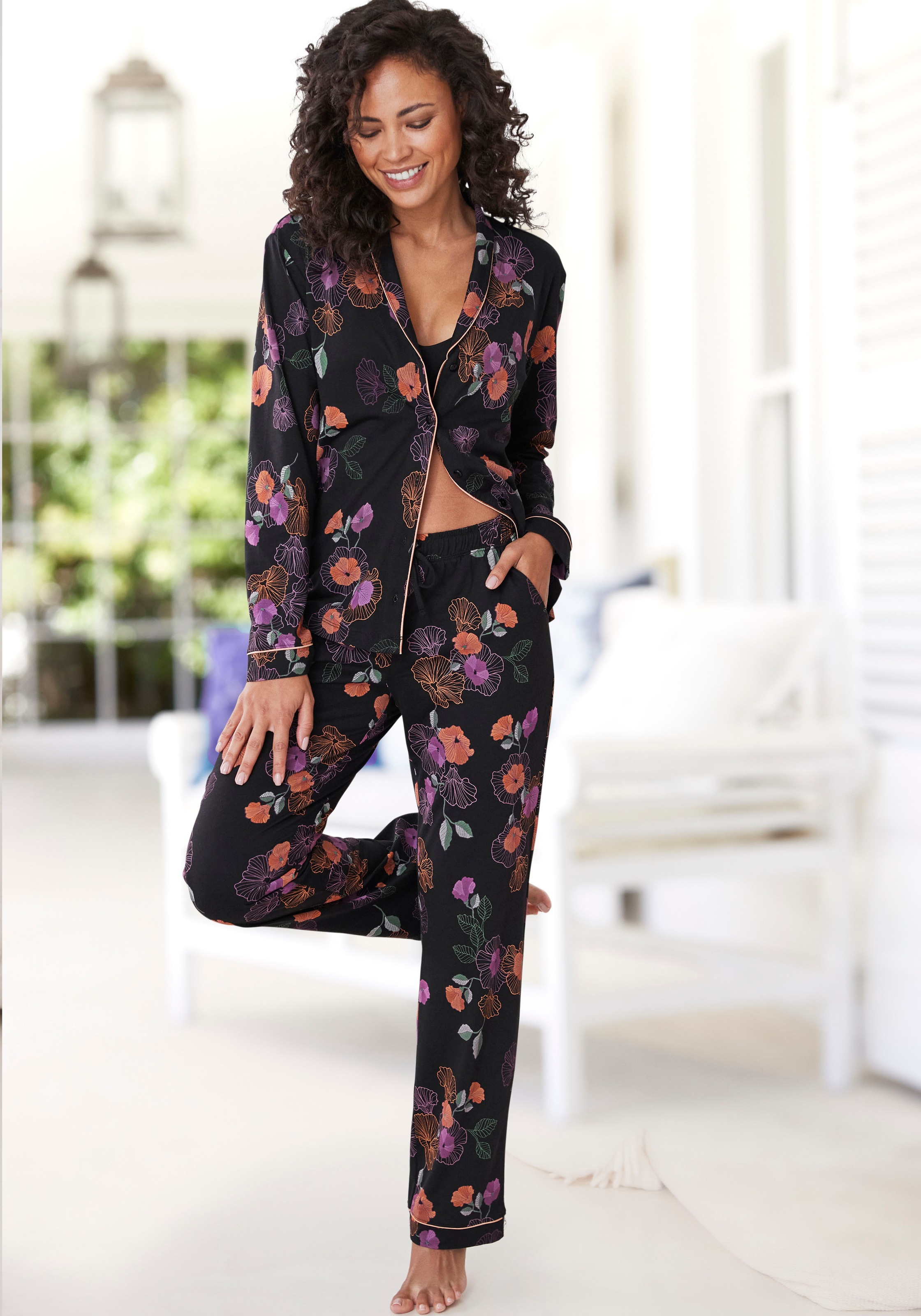 Vivance Dreams Pyjama, (2 tlg.), mit Blumen-Druck