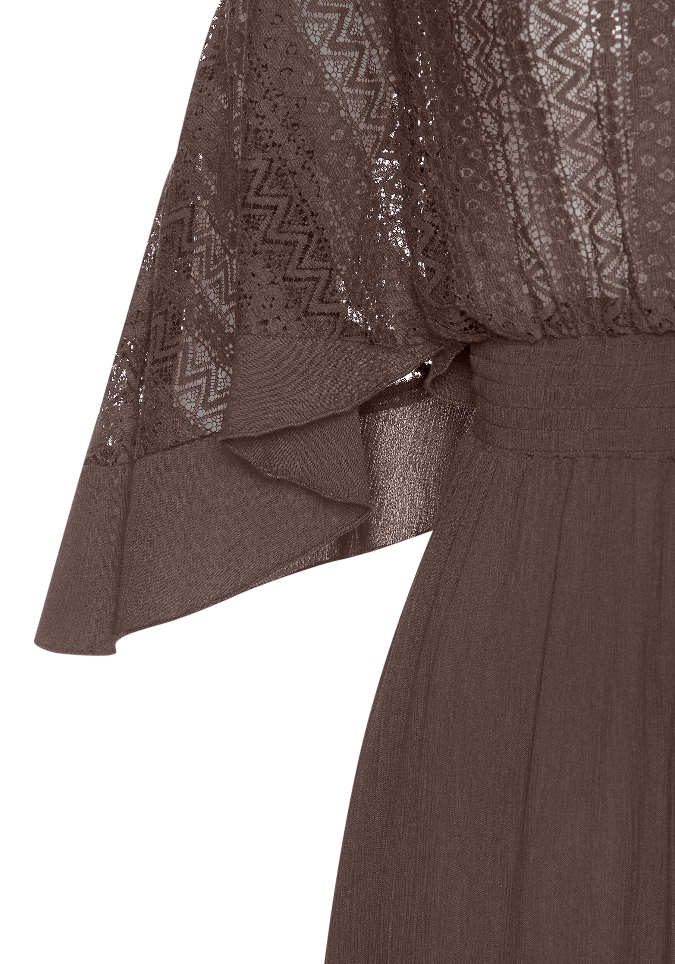 LASCANA Tunikakleid »mit weiten Ärmeln, Oberteil aus Spitze, aus leichtem Viskose-Crepe« Ohne Taschen Beachkleid, luftiges Strandkleid, Minikleid, Boho-Kleid, Festival