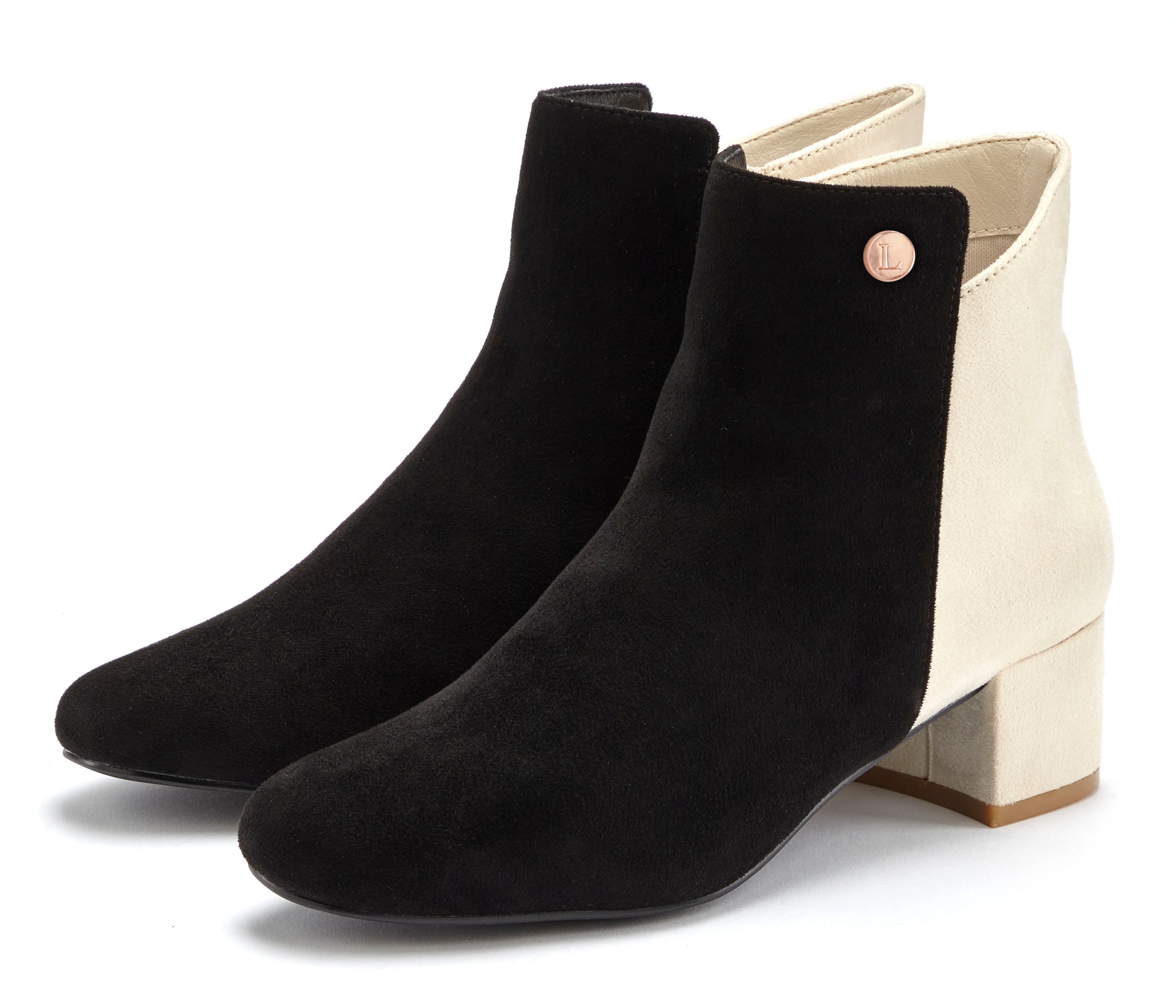LASCANA Stiefelette, mit raffiniertem Detail und Blockabsatz, kurzer Stiefel VEGAN