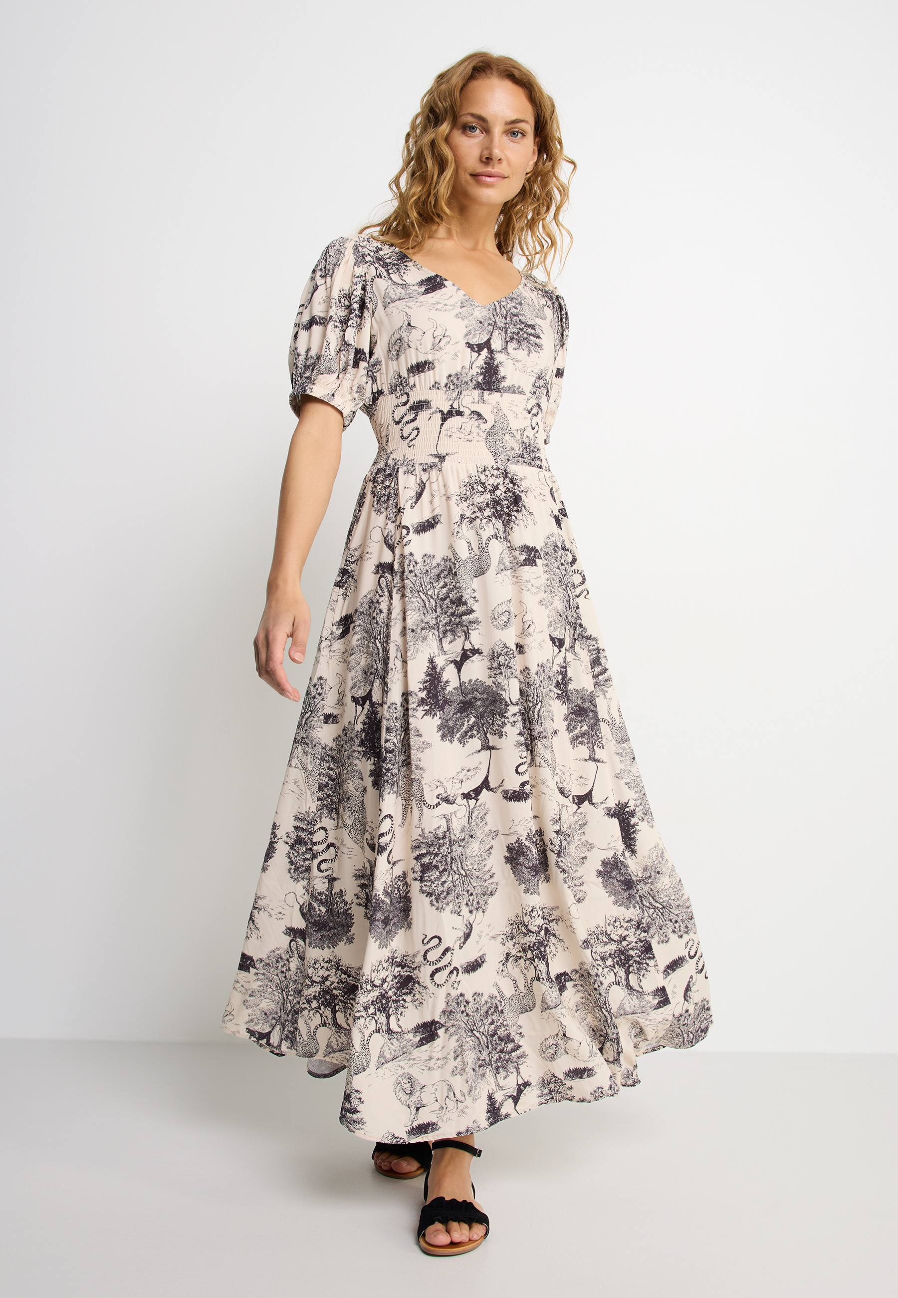 LASCANA Maxikleid mit Alloverdruck und V-Ausschnitt, Sommerkleid, Strandkleid