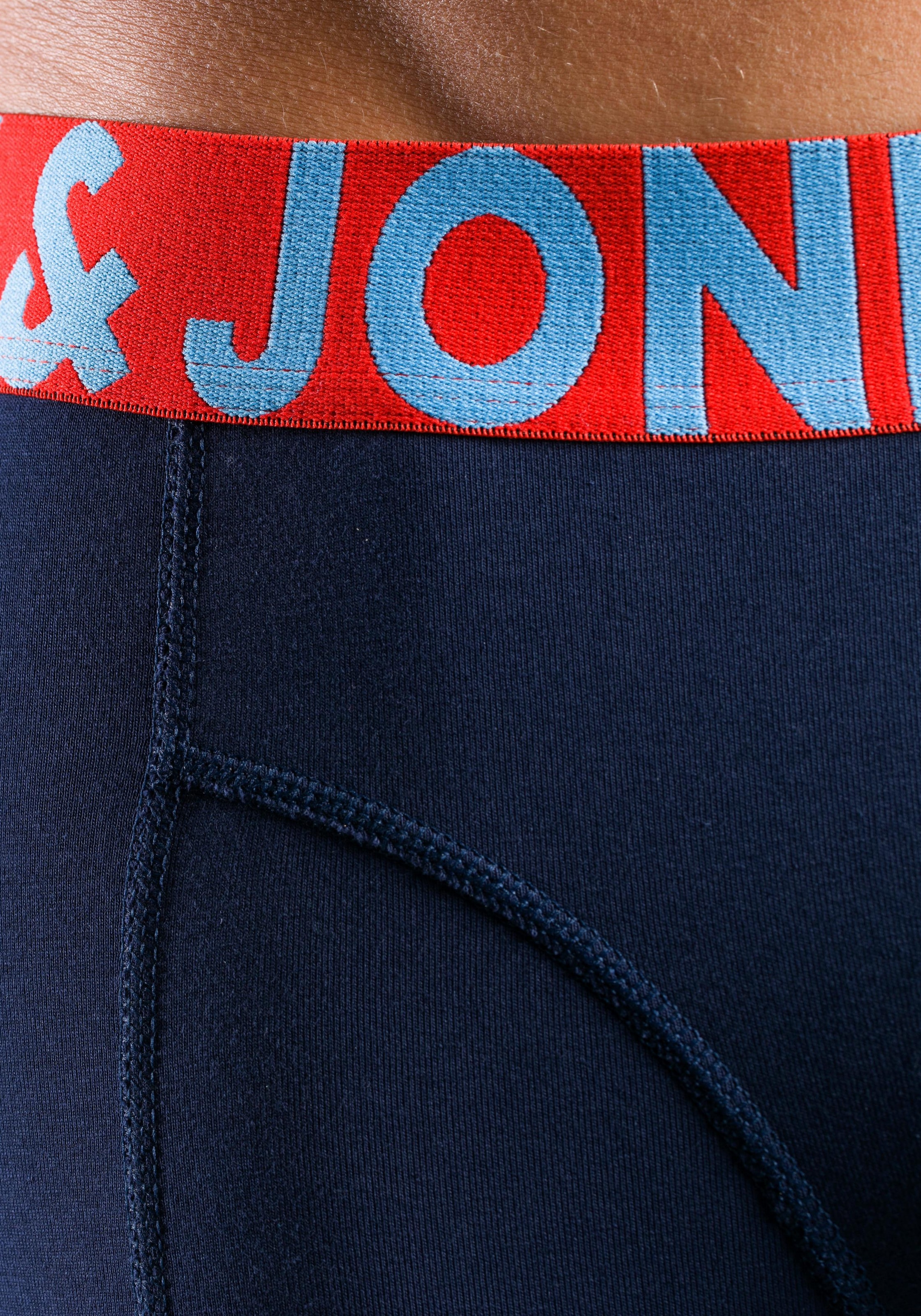 Jack & Jones Boxer »JACCRAZY im Dreierpack mit kontrastfarbenem Bund und Stretchkomfort«, 3 Stk. unifarben mit Farbeinsatz, modisch, eng anliegend, Baumwollmischung