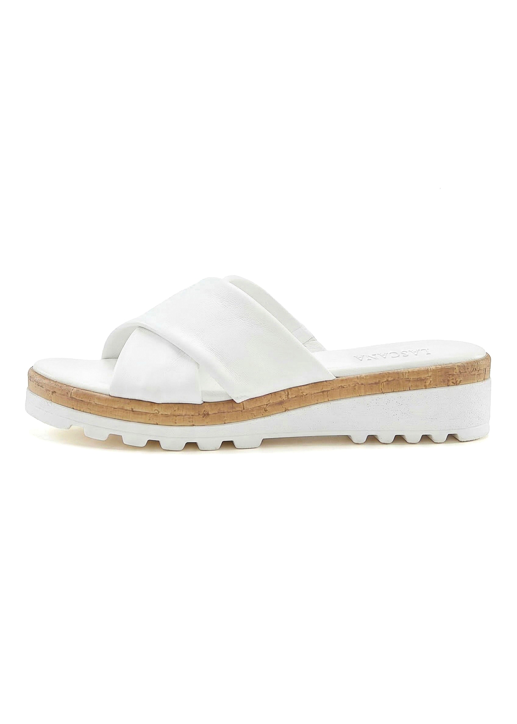 LASCANA Pantolette »Sandale, Sommerschuh, Mule, offener Schuh,«  NEU aus Leder mit dezentem Keilabsatz
