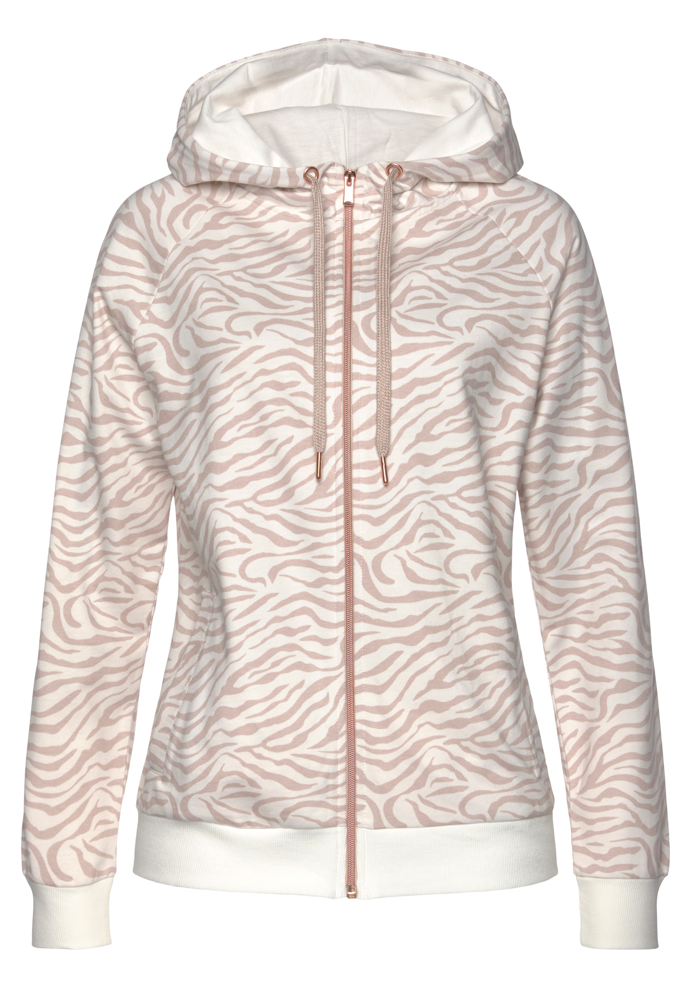 LASCANA Kapuzensweatjacke, Sweatshirtjacke mit Details in Roségold, Loungewear