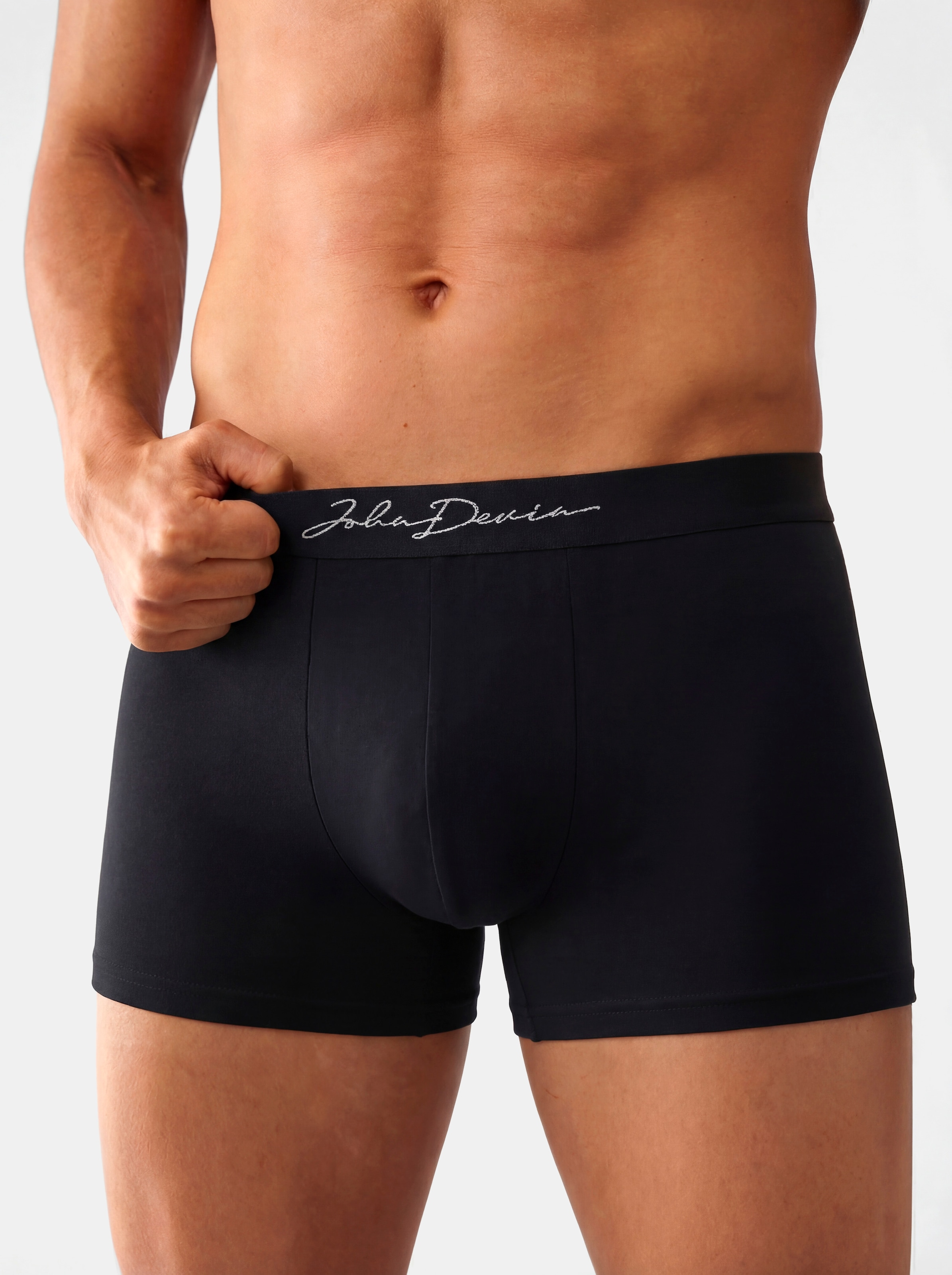 John Devin Boxer »Boxershorts für Herren« Packung, 5 Stk. mit schönem Schriftzug im Bund, Jersey-Material, unifarben