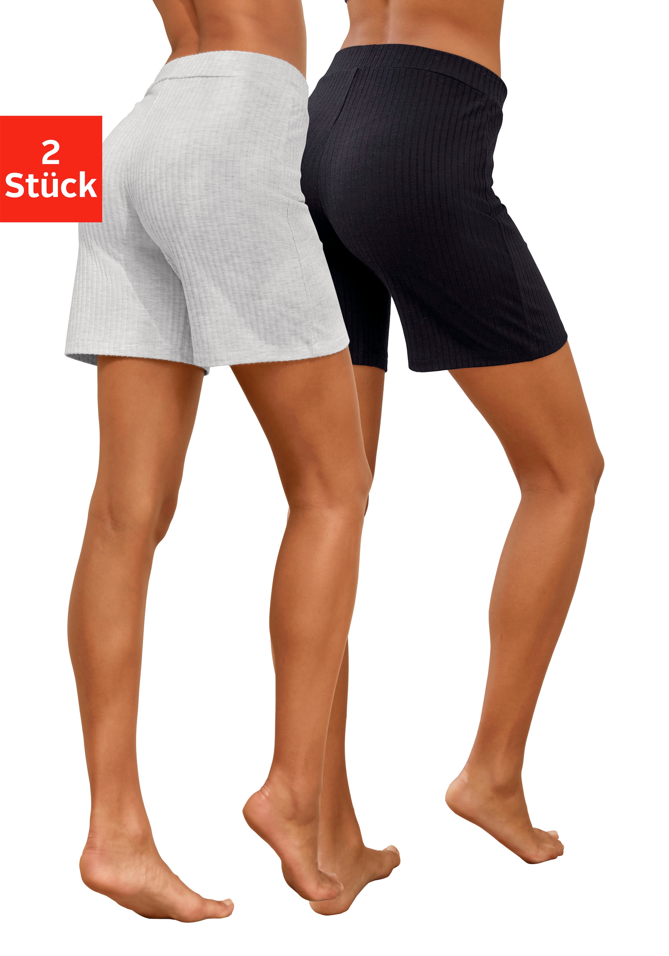 Vivance Bermudas, (2er-Pack), gerippt, mit Tunnelzug am Bund