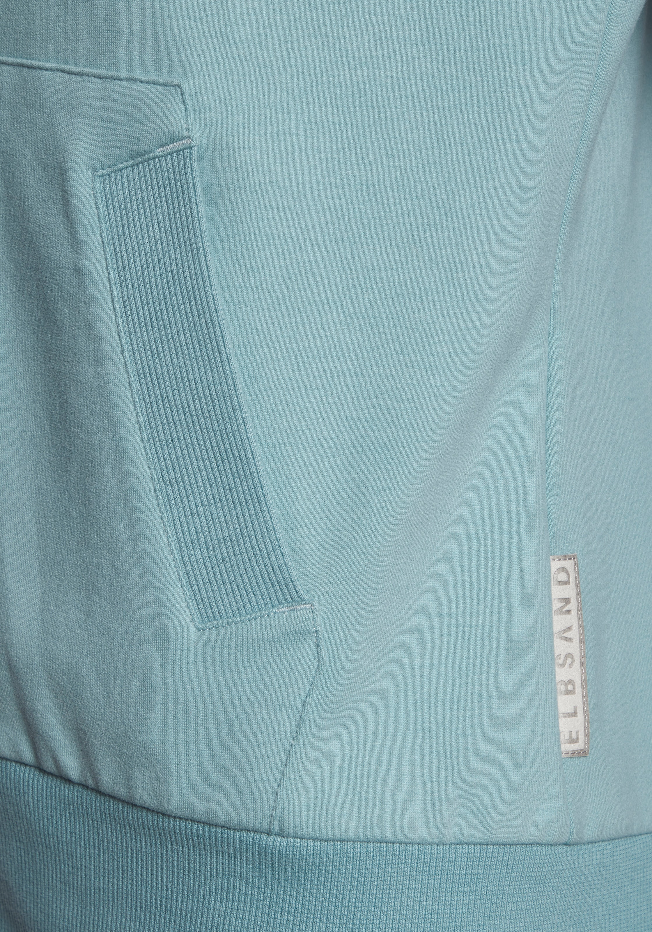 Elbsand Kapuzensweatjacke mit großem Logodruck hinten, bequeme Freizeitjacke mit Taschen