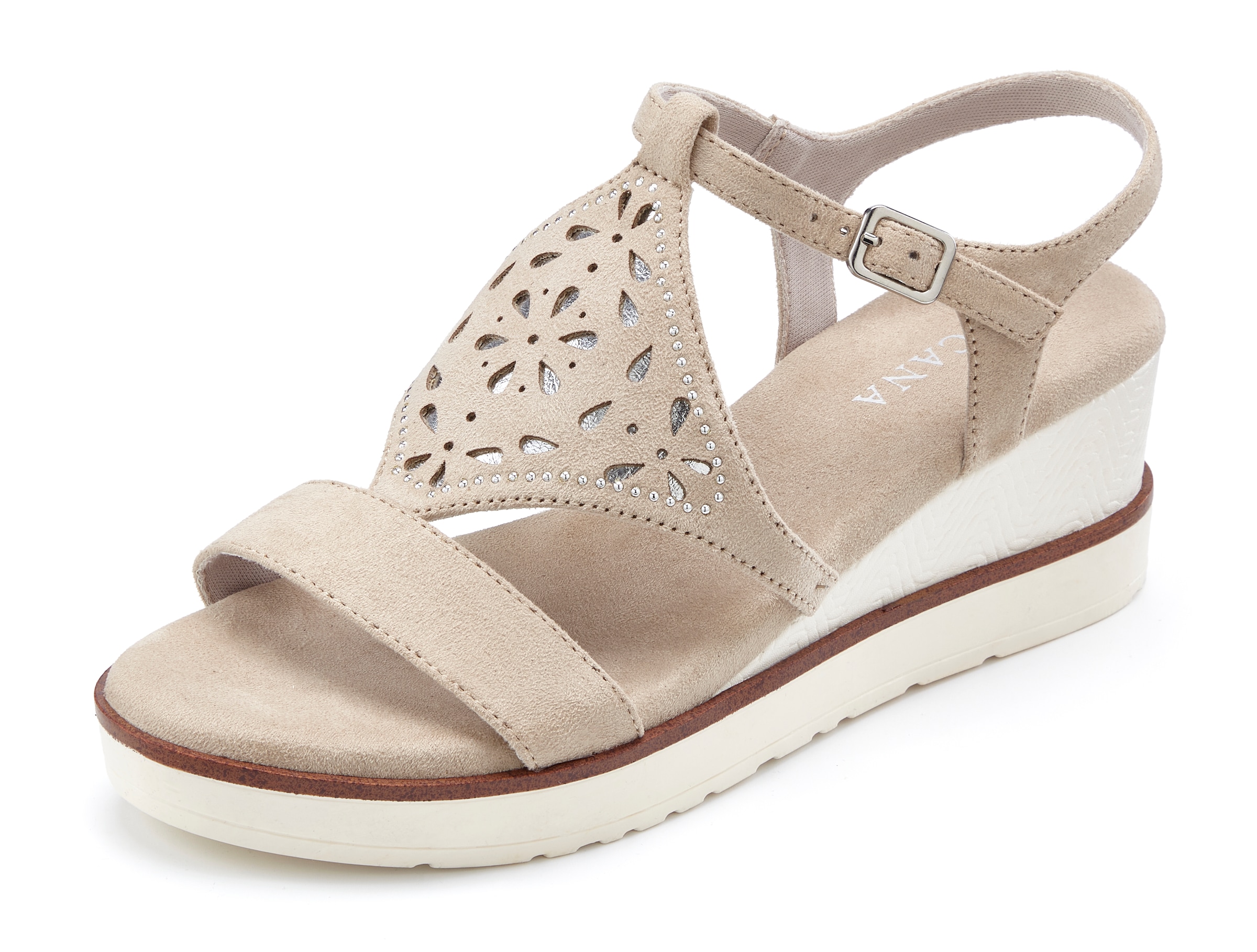 LASCANA Sandalette »Sommerschuh, offener Schuh, Sandale, Keilsandalette,«  mit Keilabsatz gepolsterter Innensohle VEGAN