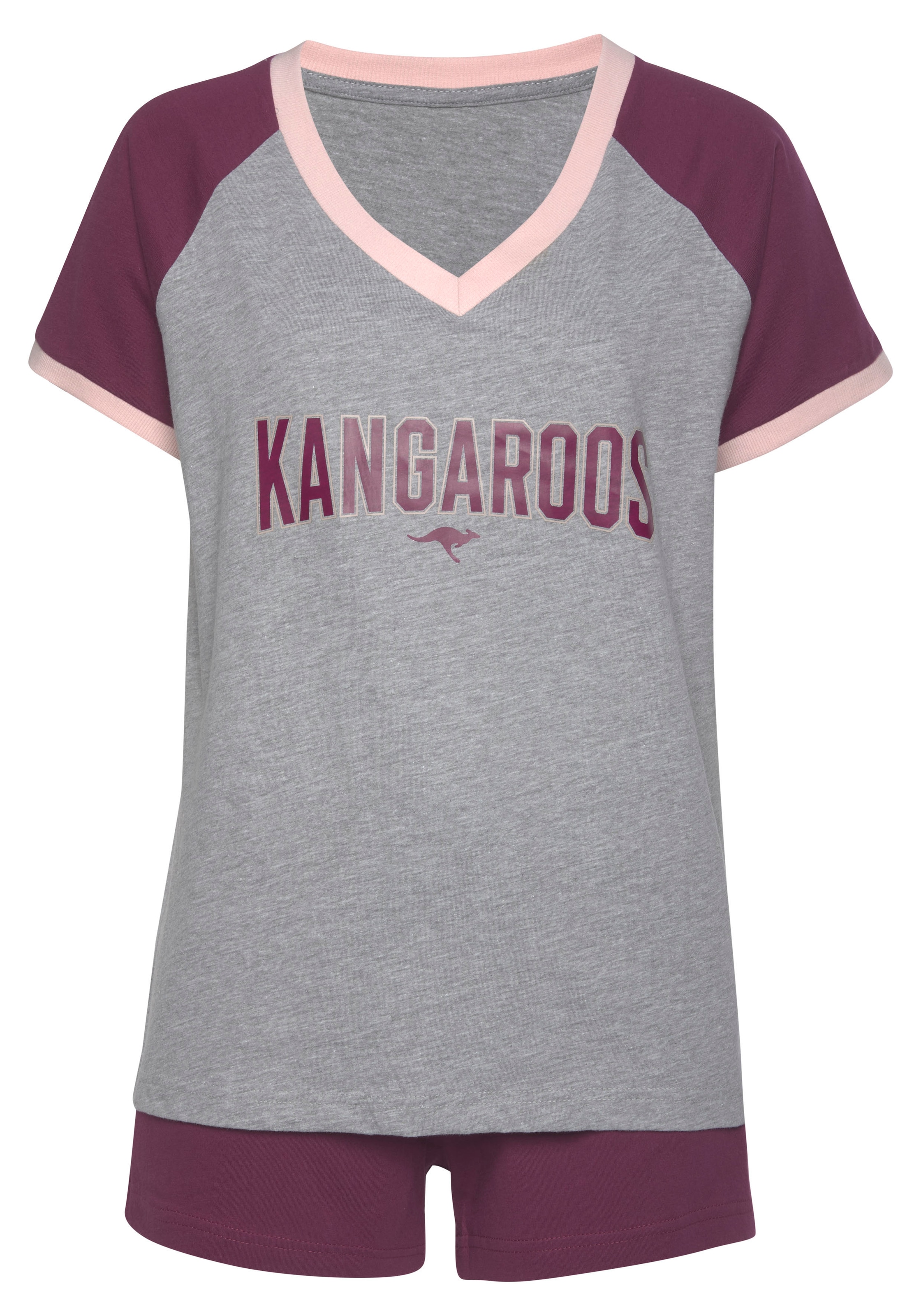 KangaROOS Shorty, (2 tlg.), mit kontrastfarbenen Raglanärmeln