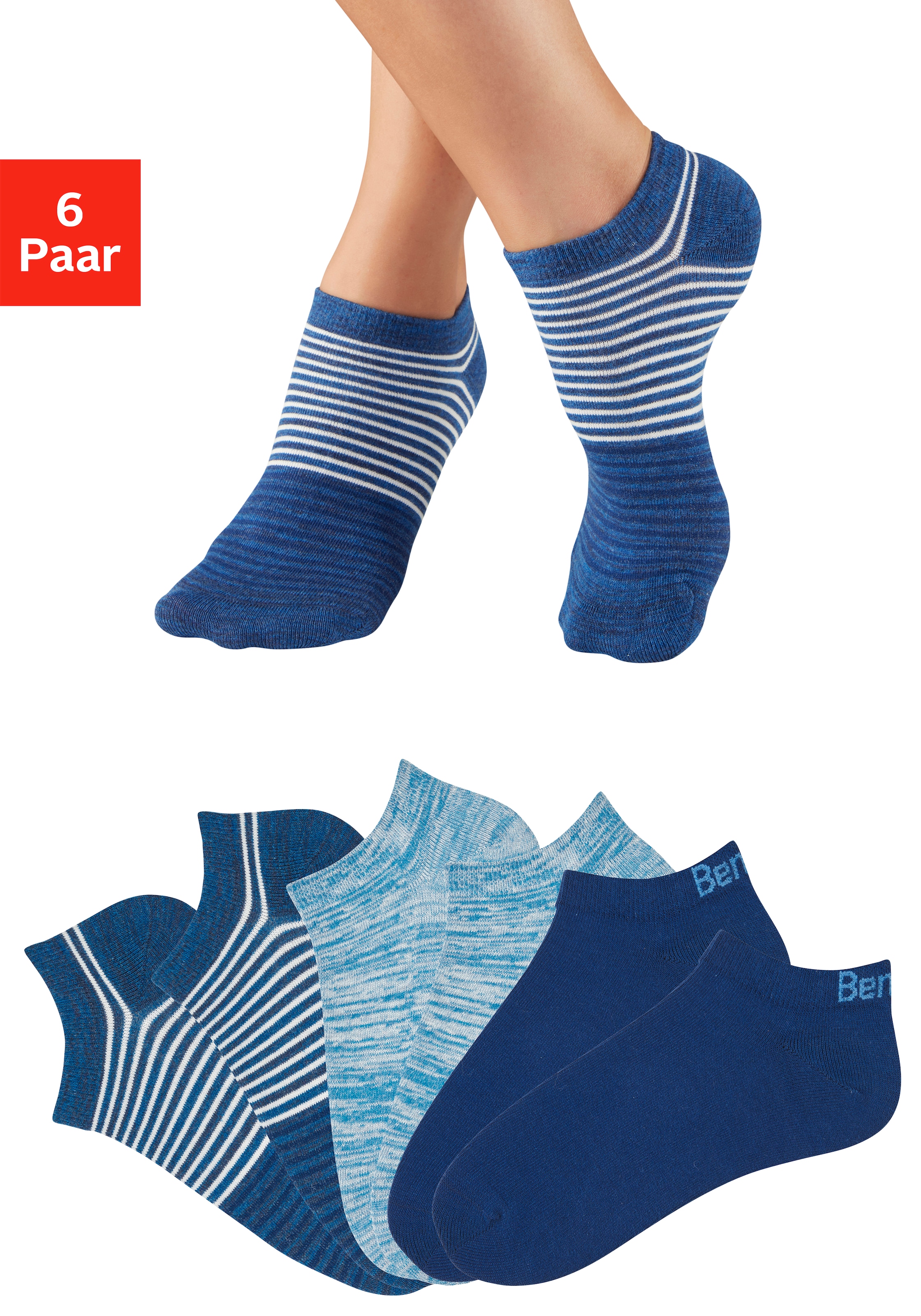 Bench. Sneakersocken »Damen und Herren Socken meliert und uni« Packung, 6 Paar tlg. mit ansprechendem Streifen- Design und uni