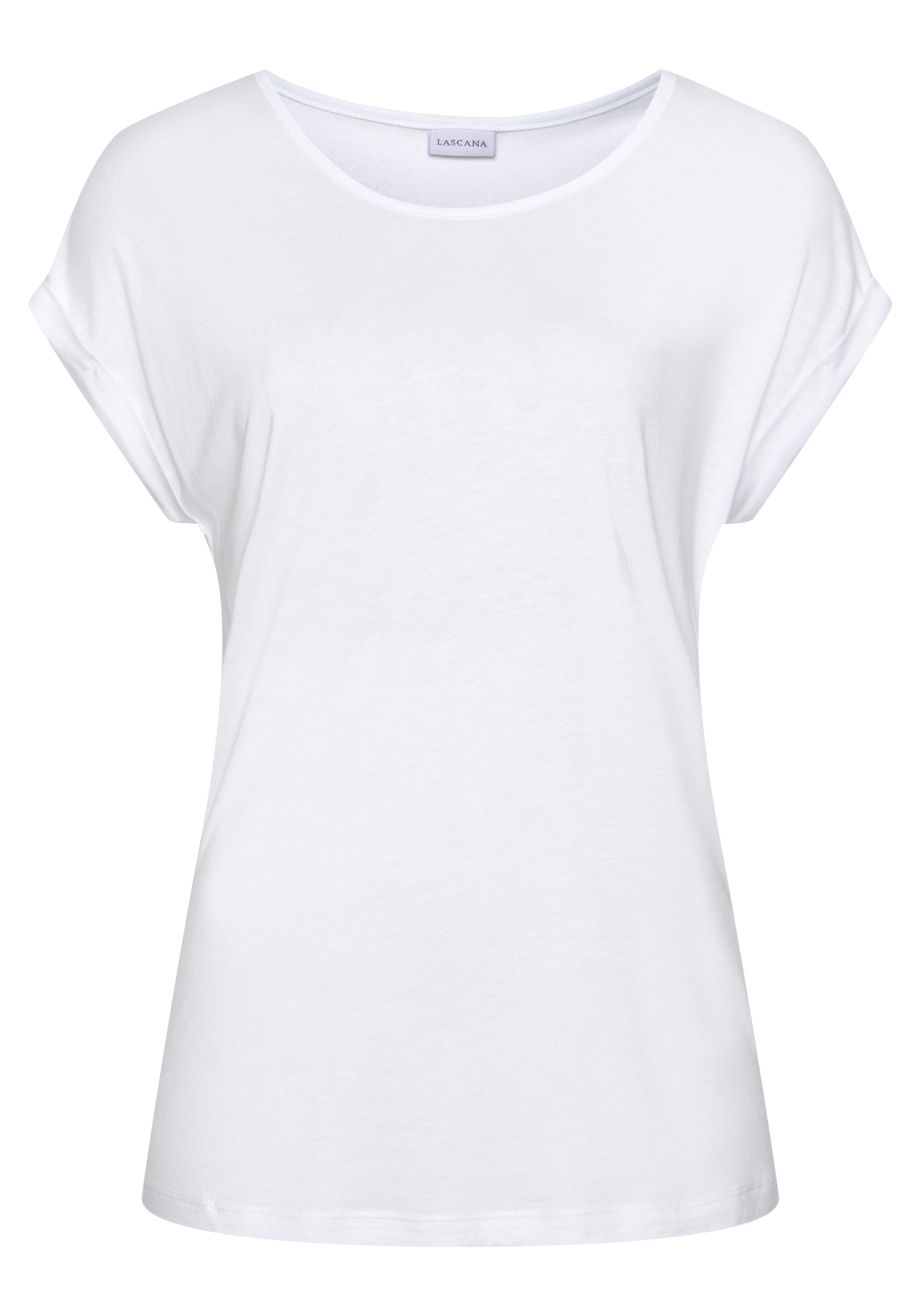 LASCANA Kurzarmshirt, mit Rundhalsausschnitt, Jerseyware, Ärmelaufschlag, Basic