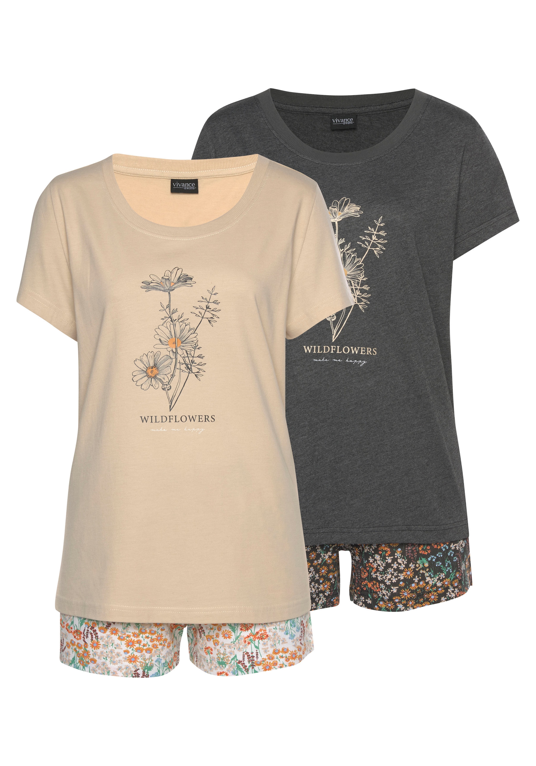 Vivance Dreams Shorty, (4 tlg., 2 Stück), mit Frontdruck