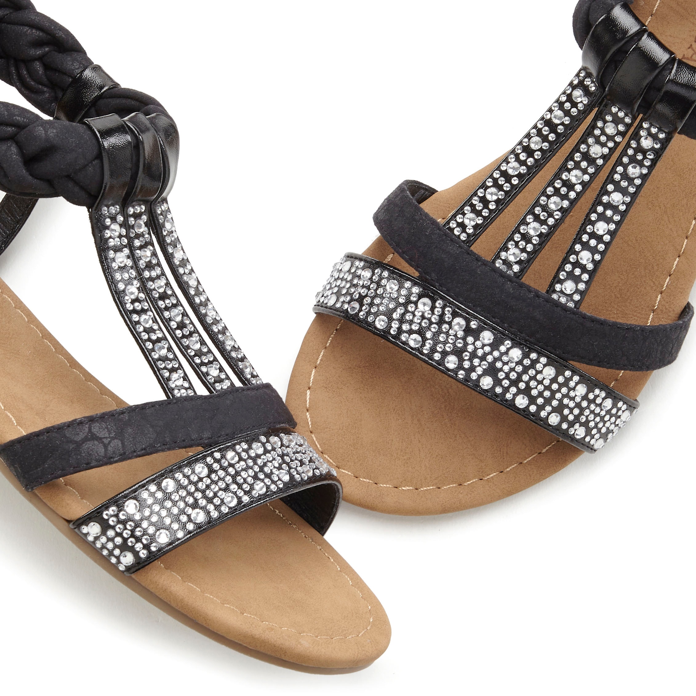 LASCANA Sandale »Sommerschuh, Sandalette«, mit Glitzersteinen und kleinem Keilabsatz im Festival-Look VEGAN