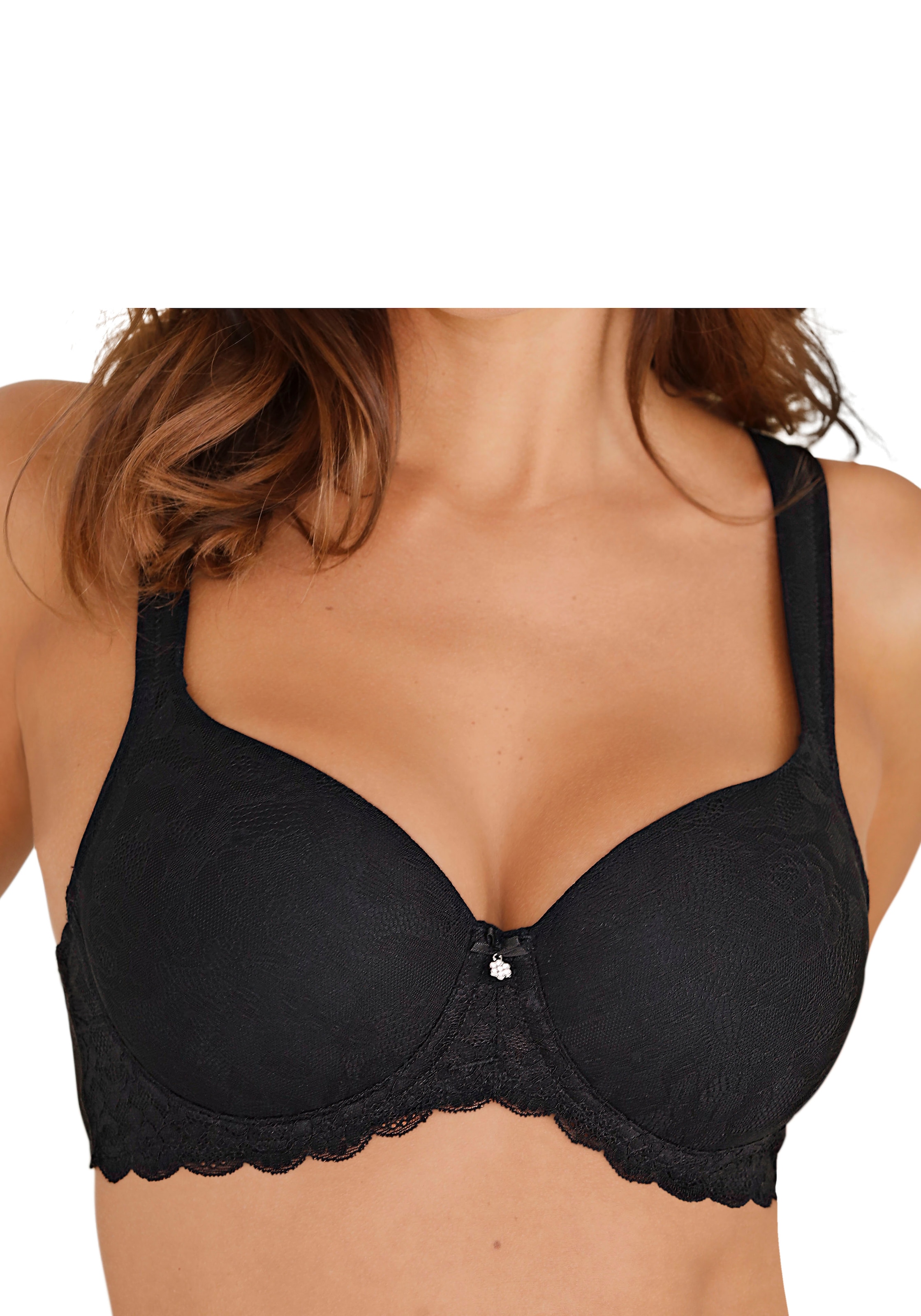 LASCANA Schalen-BH », BH mit Bügel, T-Shirt-BH mit Spitze« mit breiten Trägern, große Größen, Dessous