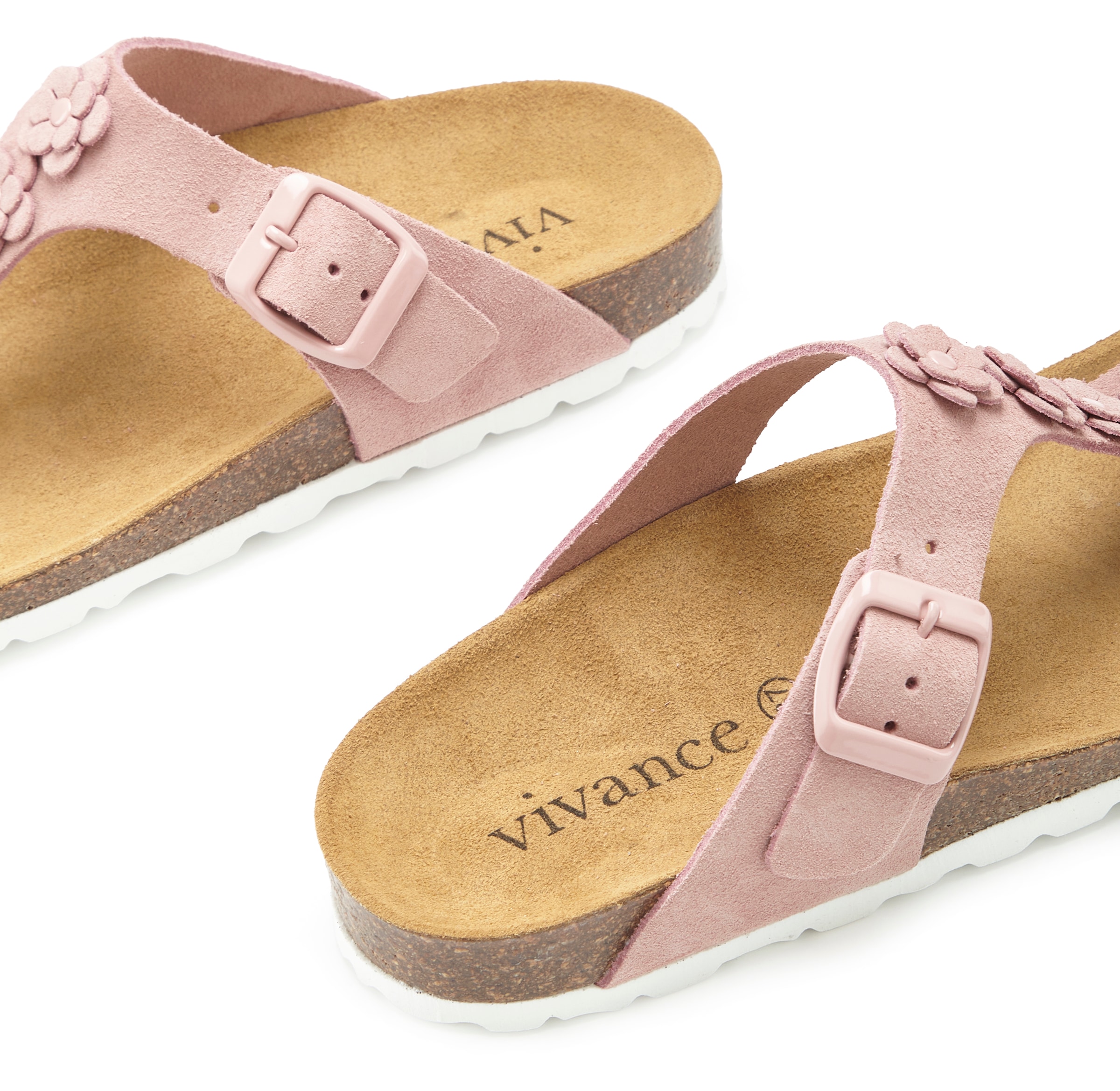 Vivance Pantolette »Mule, Sandale, offener Schuh, Sommerschuh,«  NEU aus Leder mit Korkfußbett und Blüten-Applikation