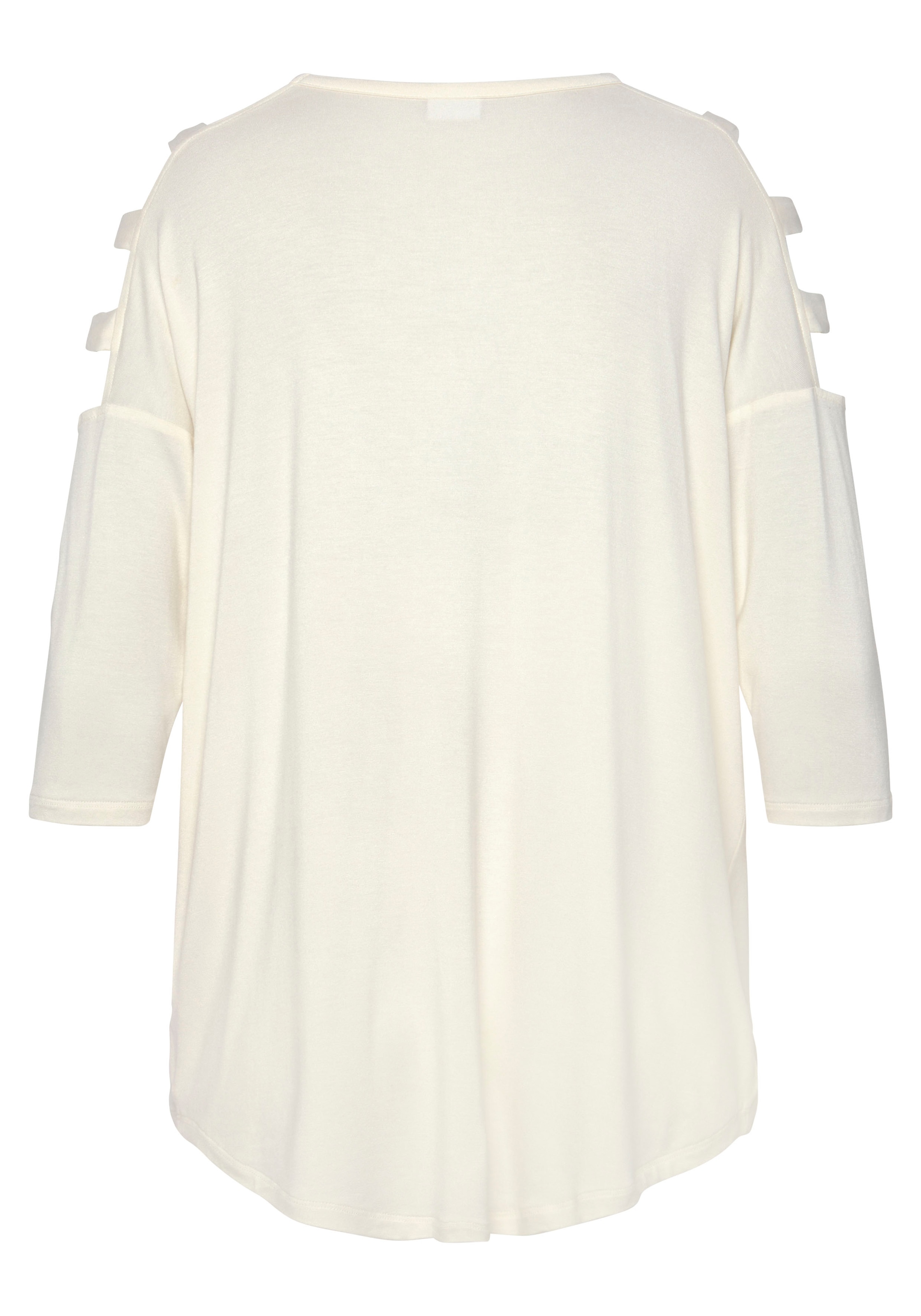 LASCANA 3/4-Arm-Shirt, mit Cut-outs, raffiniertes Longsleeve, schulterfrei