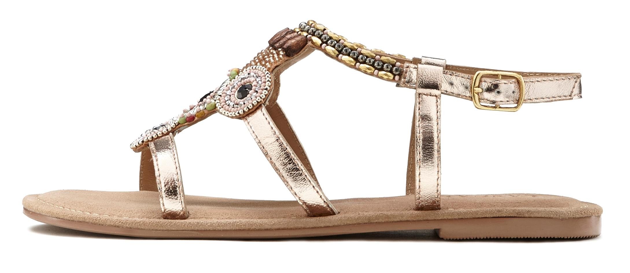 LASCANA Sandale »Sommerschuh«, Sandalette, Sommerschuh aus Leder mit Steinchen in Glitzer-Optik