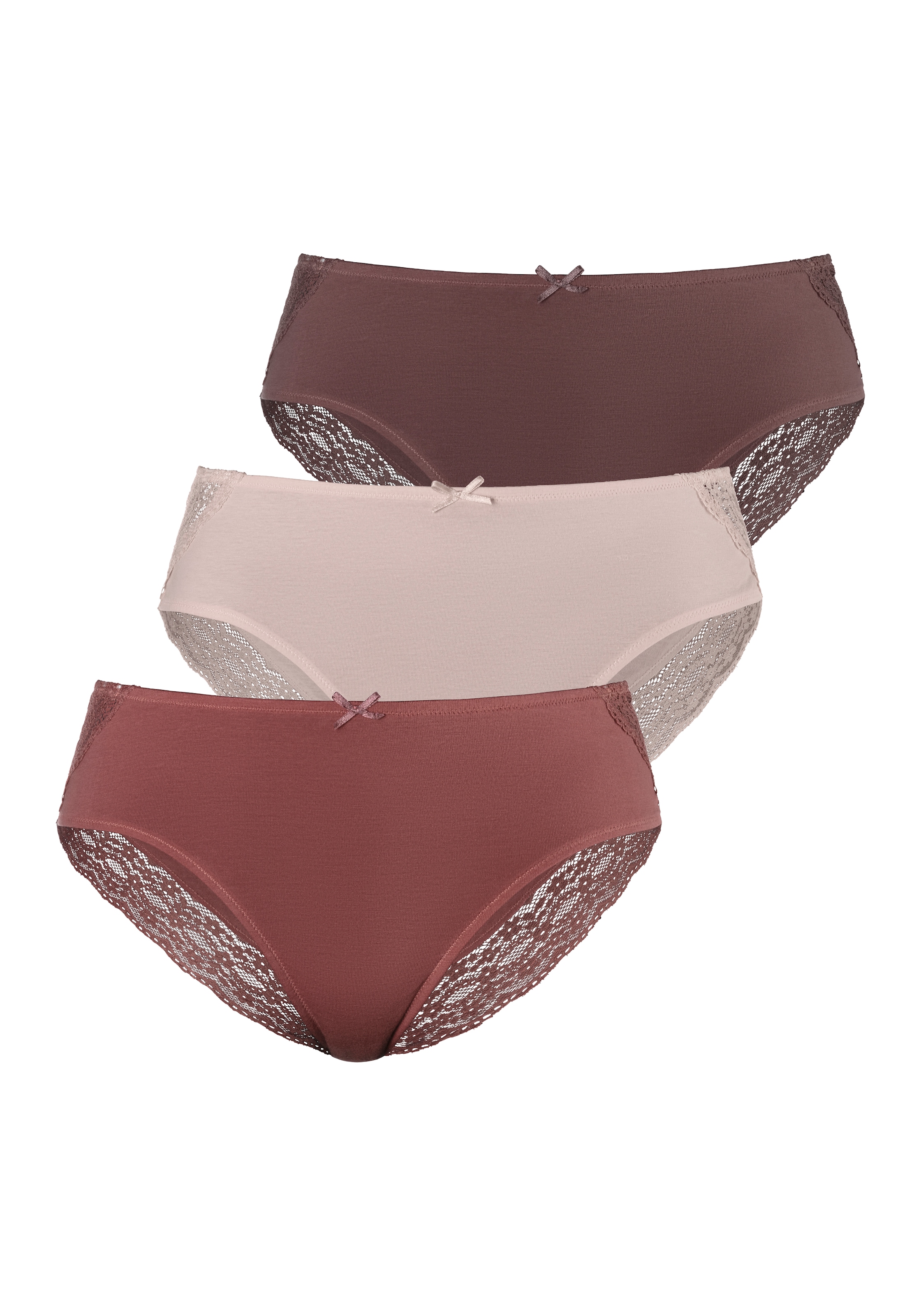 Vivance Jazz-Pants Slips, (3er-Pack), aus elastischer Baumwolle mit floraler Spitze
